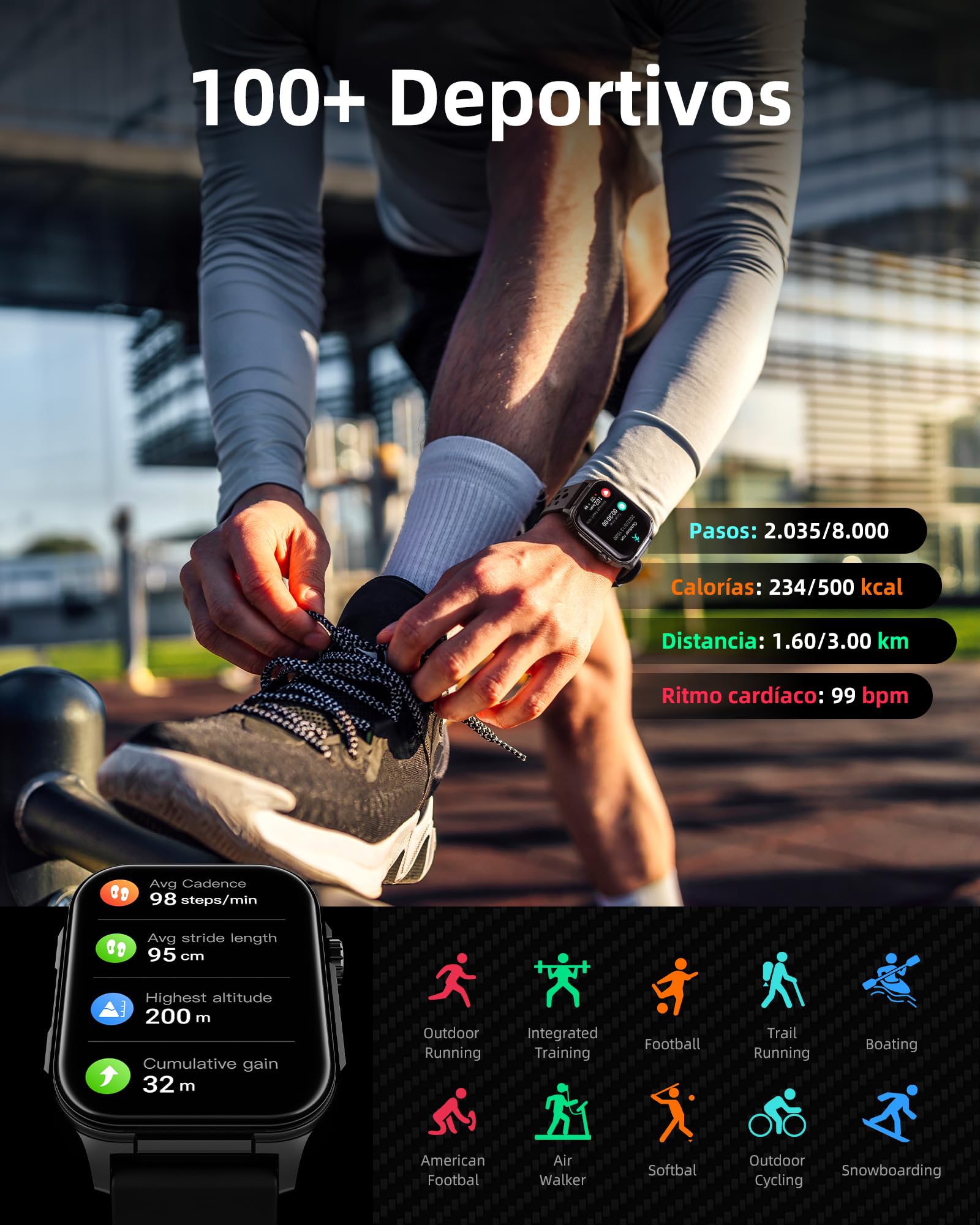 Parsonver Smartwatch GPS dla mężczyzn z wbudowanym GPS, czas pracy 10 dni, 400+ tarcz zegarka, kompas, smartwatch ze 100+ trybami sportowymi, połączenia Bluetooth, tętno, sen (czarny, 1,95")