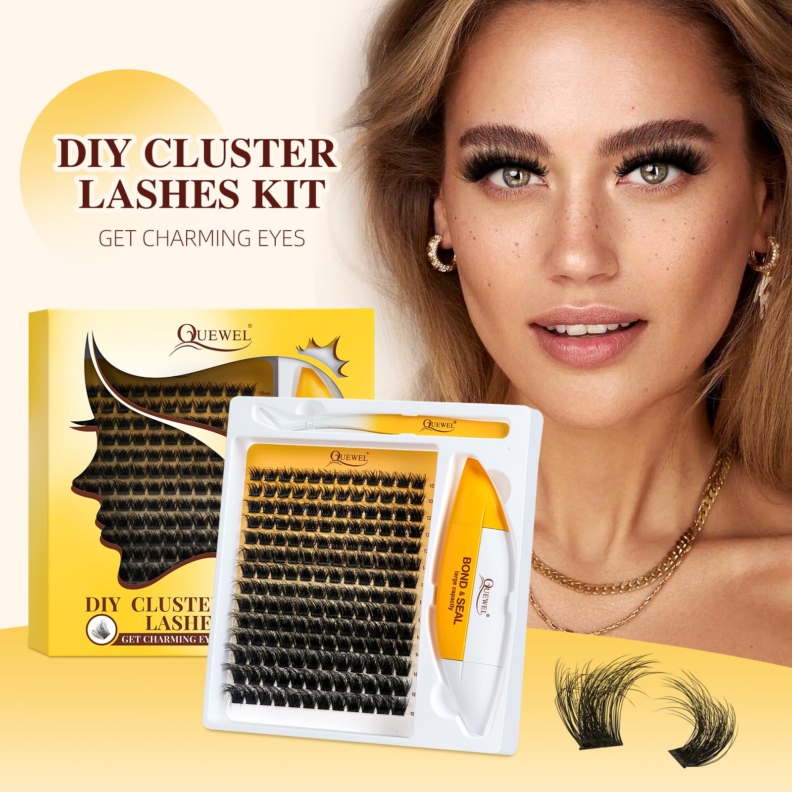 QUEWEL Fairy-Lash-Clusters Kit Cute Style, 144pcs Manga-Lash-Clusters Kit Mix10-18mm Wispy Natural Invisible Band Eyelash Clusters Kit for DIY Cluster Eyelash Extensions(Fairy 4 Set)