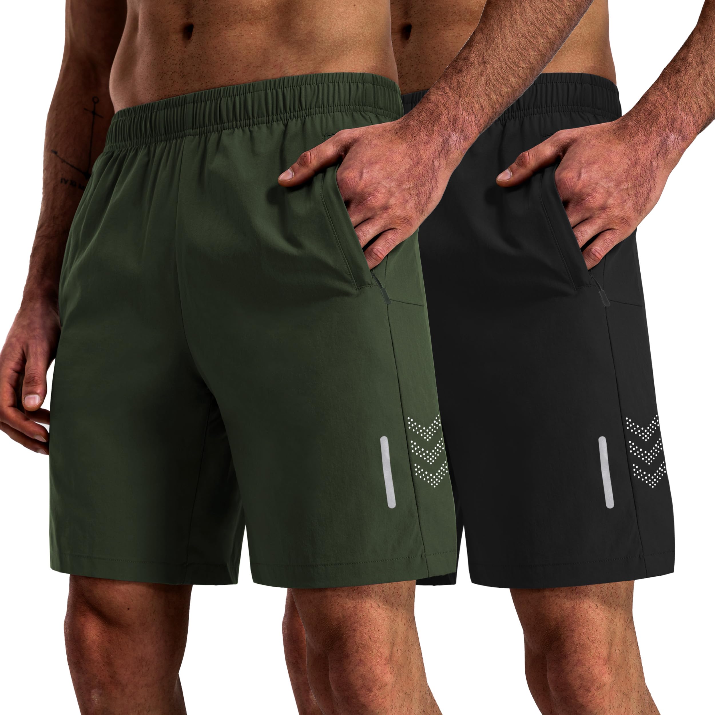 Hioutdoor 2er Pack Sporthose Herren mit Reißverschlusstasche Kurze Hosen Sommer Shorts Schnelltrocknend Laufhose Sport Hose Gym Training Basketball Laufshorts Jogginghose Fitnesshose