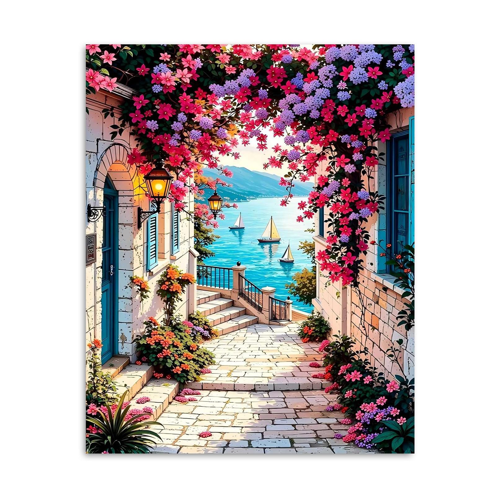 GOUGOUFAFA Landschaft Malen nach Zahlen Erwachsene, Blume Paint by Numbers, Malen Nach Zahlen für Erwachsene, Acrylfarben Handgemalt Ölgemälde Leinwand für Home Decor, Ohne Rahmen 40x50cm