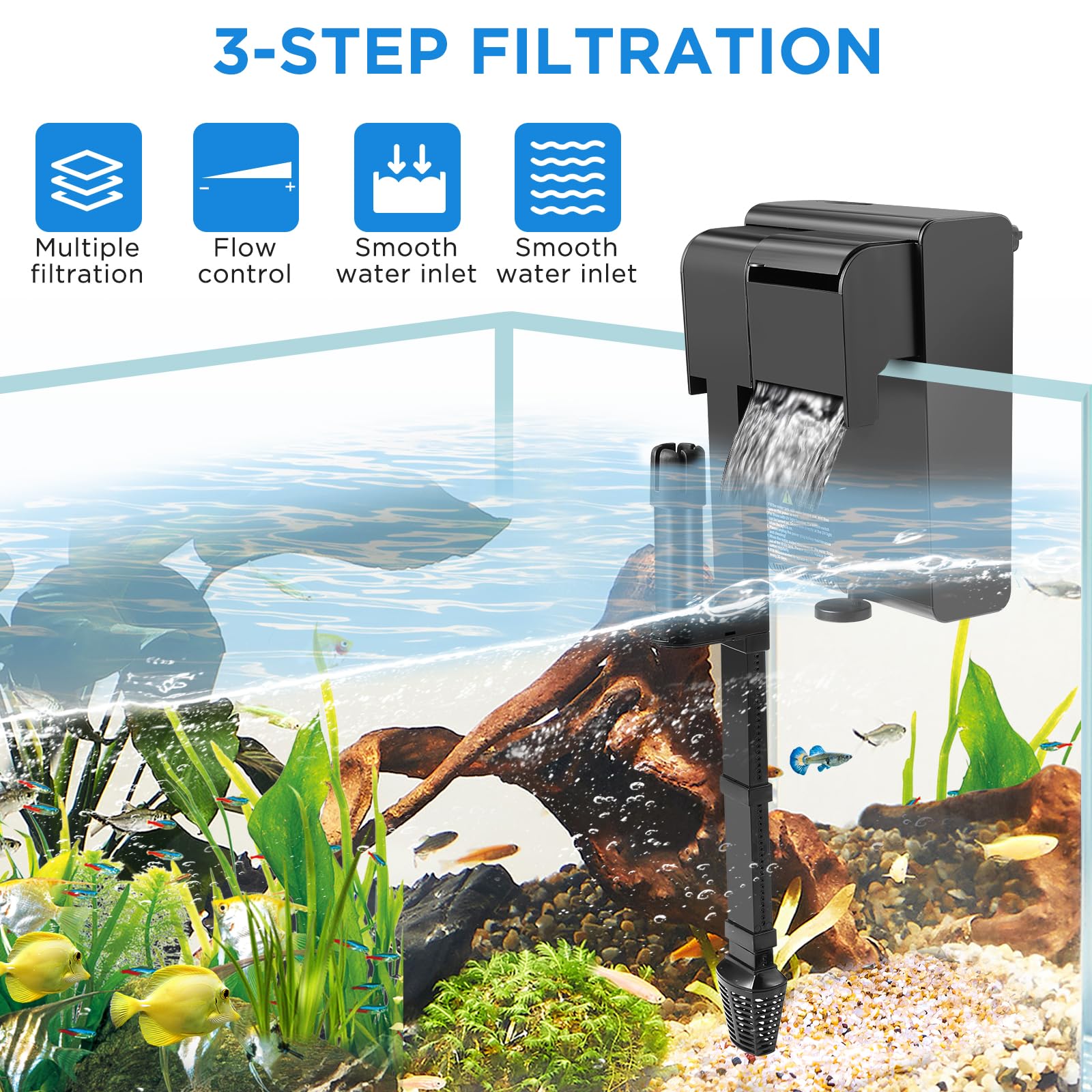 5W Filtro para Acuario 450 L/H, Acuario Sumergible Filtro, Flujo de Agua Ajustable y Silencioso, Circulación de Oxígeno para 10-100 litros de Acuario