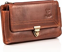 MATADOR 2 in 1 Genuine Leather Mobile Phone Pouch with Zip Pocket #Brisbane with Elegant Gift Box and RFID Elegant Phone Pouch for Smartphones up to 6.9 Inches, Vintage Brown