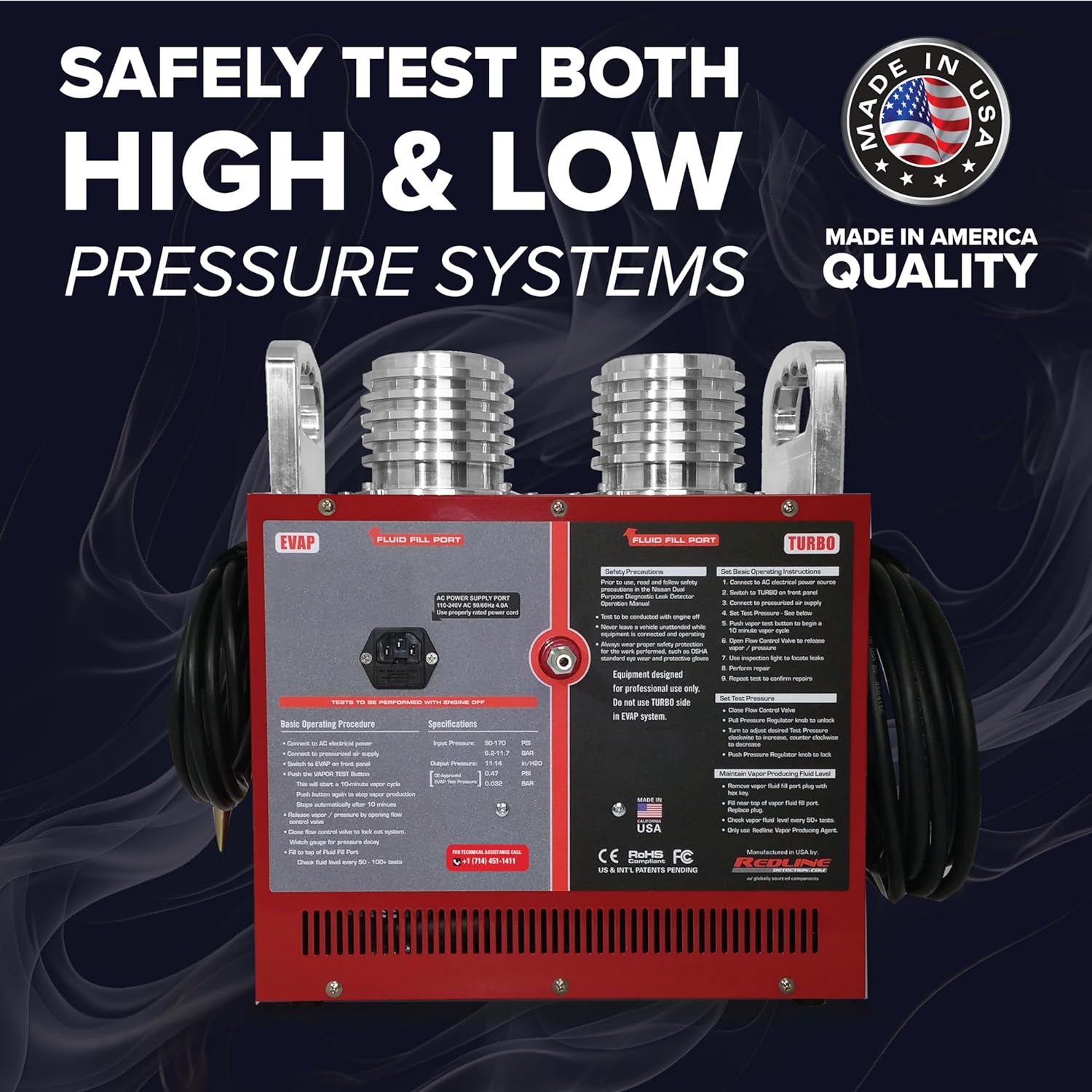Redline Detection 95-0130 Dual Pressure Two-in-One Visual Vapor Automotive Smoke Machine: Low Pressure & Variable High Pressure, Turbo/Boost, Diesel, EVAP, Intake Systems, Exhaust, & Vacuum leaks