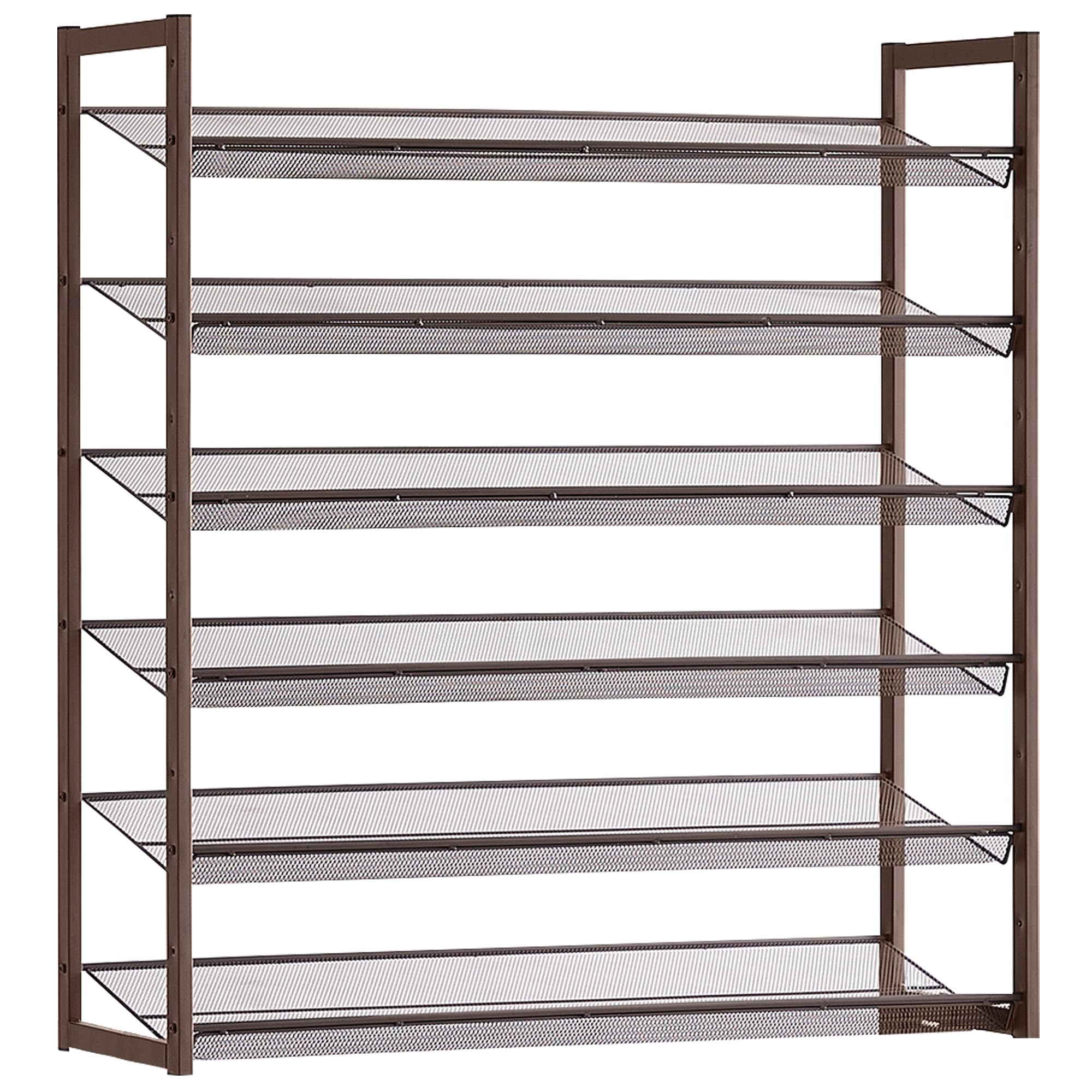 SONGMICS Shoe Rack, 6-Tier Tall Metal Shoe Storage Organizer for Closet, Entryway, Garage, 6-Tier Big Stackable Shoes Rack Shelf, Adjustable Feet, Slanted Shelves, Bronze