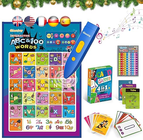 Alphabet Poster for Toddlers Interactive ABC Learning for Kids with Flash Cards Learn ABC Letters & Sight Words, Numbers, Animals, Fruits and