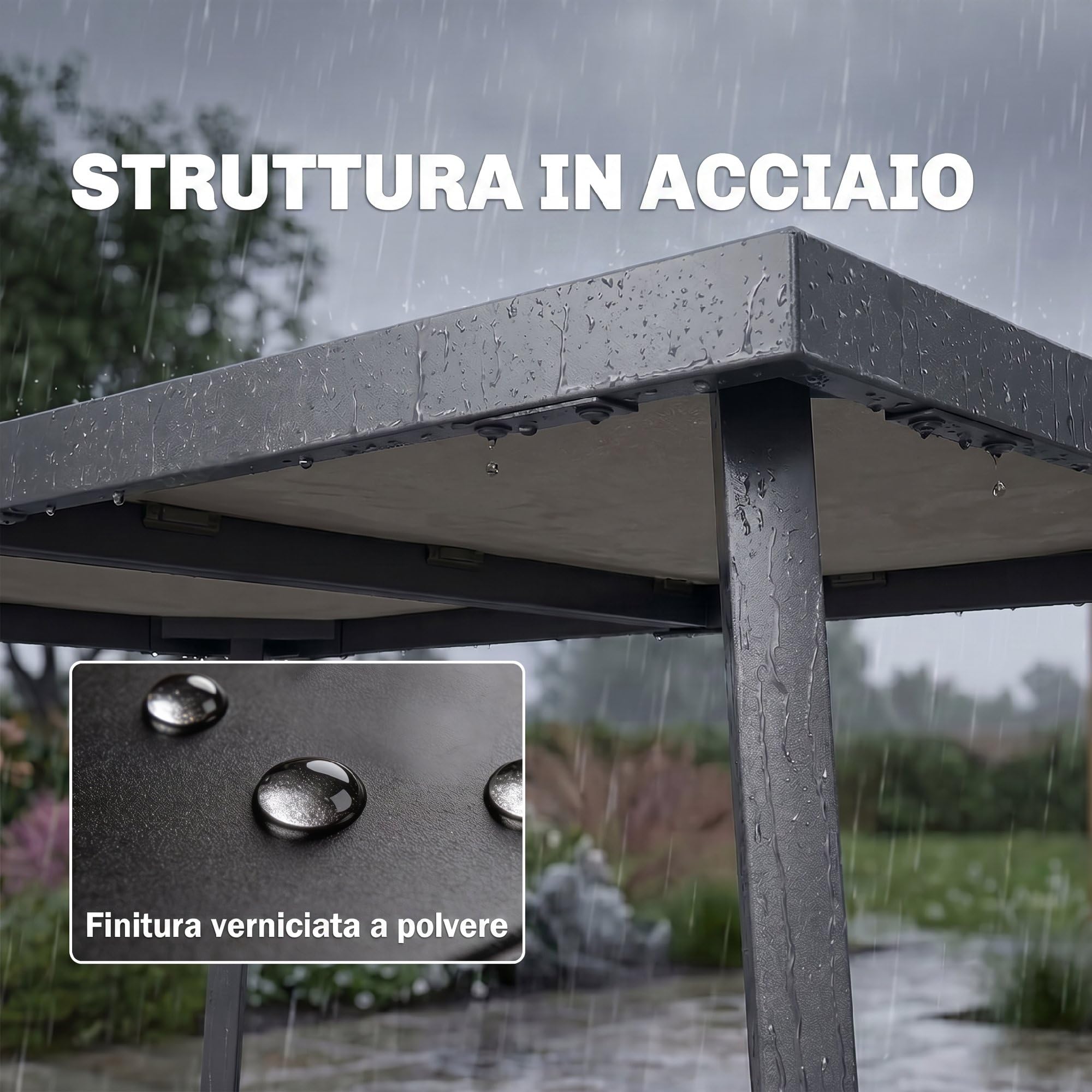 Outsunny Tavolo da Giardino Effetto Legno 145x85 cm per 6 Persone Grigio | Piano in Plastica, Tavola da Pranzo da Esterno Rettangolare, Gambe in Acciaio, per Patio, Terrazzo, Balcone