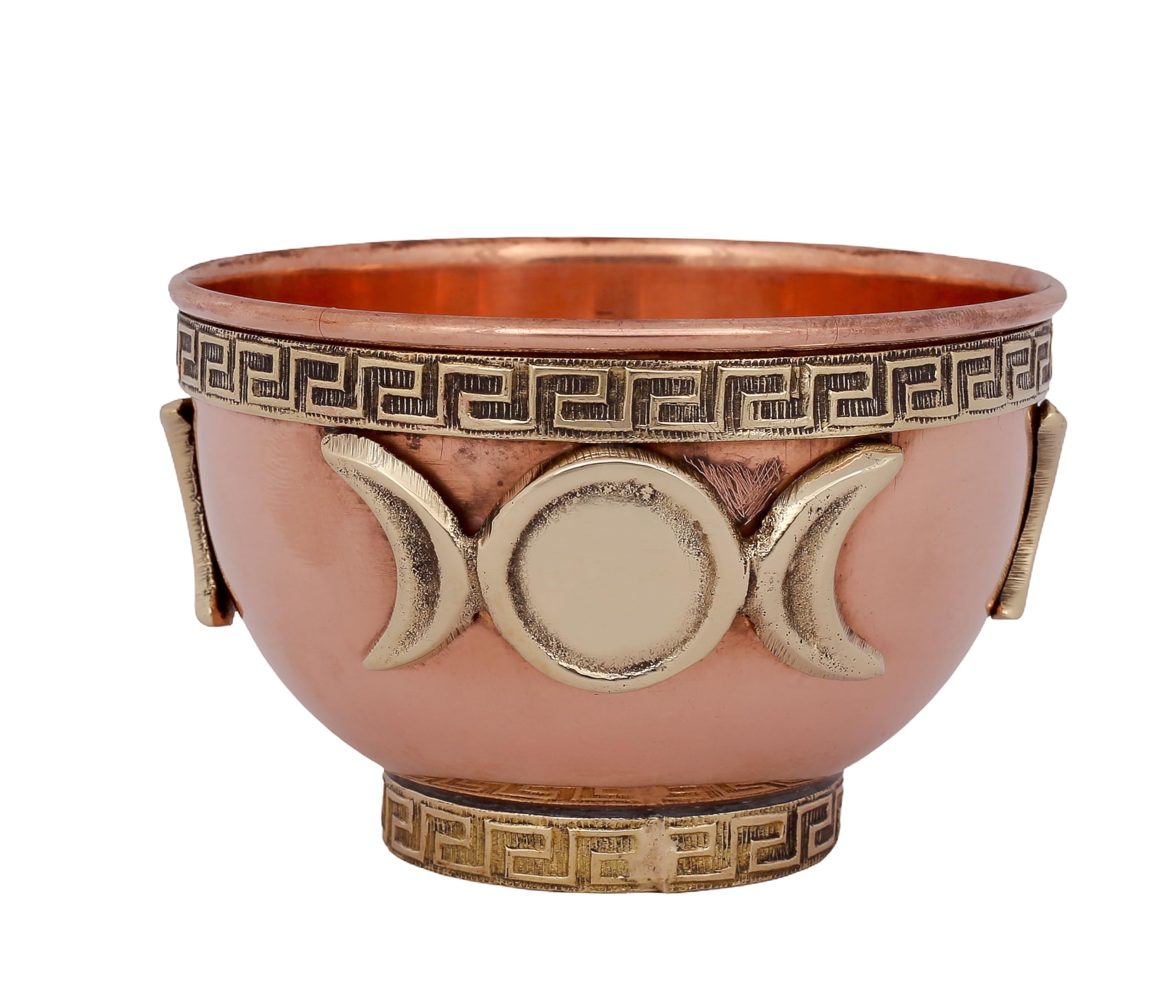 Indian Consigners Small Altar Witchcraft Serving, Offering or Smudging Copper Brass Bowl (Triple Moon)