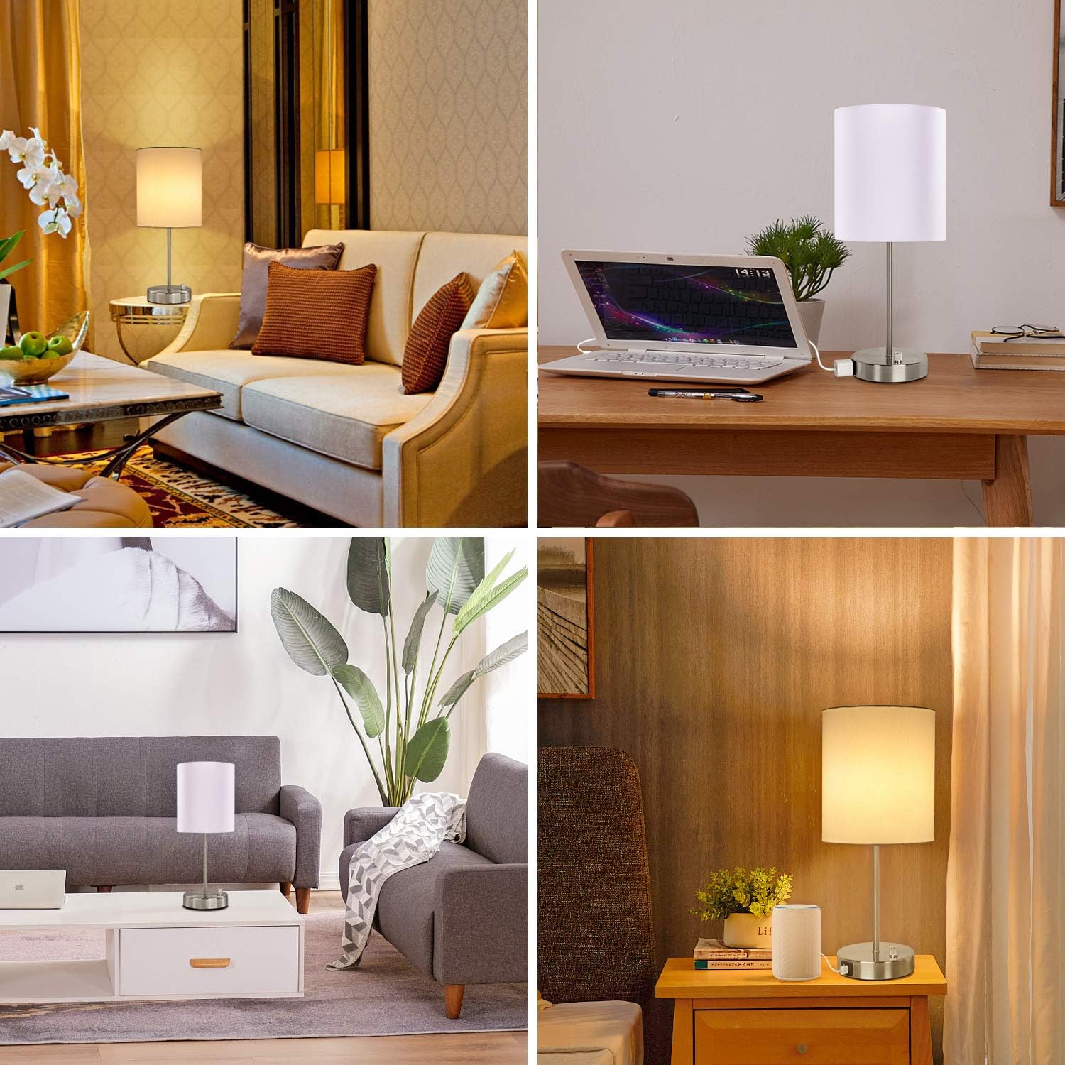 Table Lamp with 2 USB Ports, Fully Stepless Dimmable Bedside Nightstand Desk Lamp, AC Power Outlet and 60W Replace 2700K LED Edison Bulb Included, Perfect Décor for Bedroom Living Room Nursery Dorm