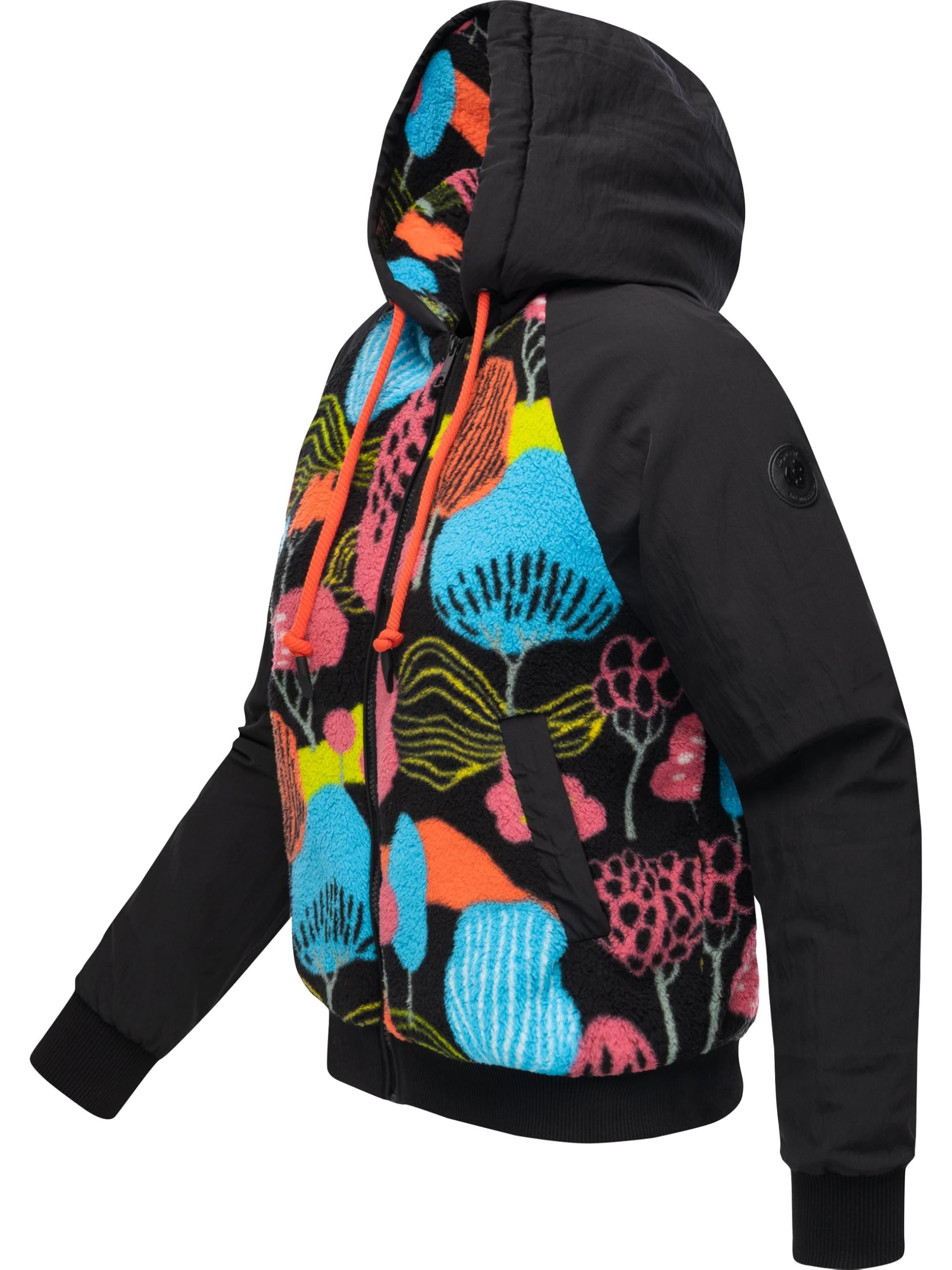 Ragwear Damen Plüsch Jacke mit floralem Print Teddyfleece, Zipper und Kapuze Talianita Print YOUMODO XS-XXL