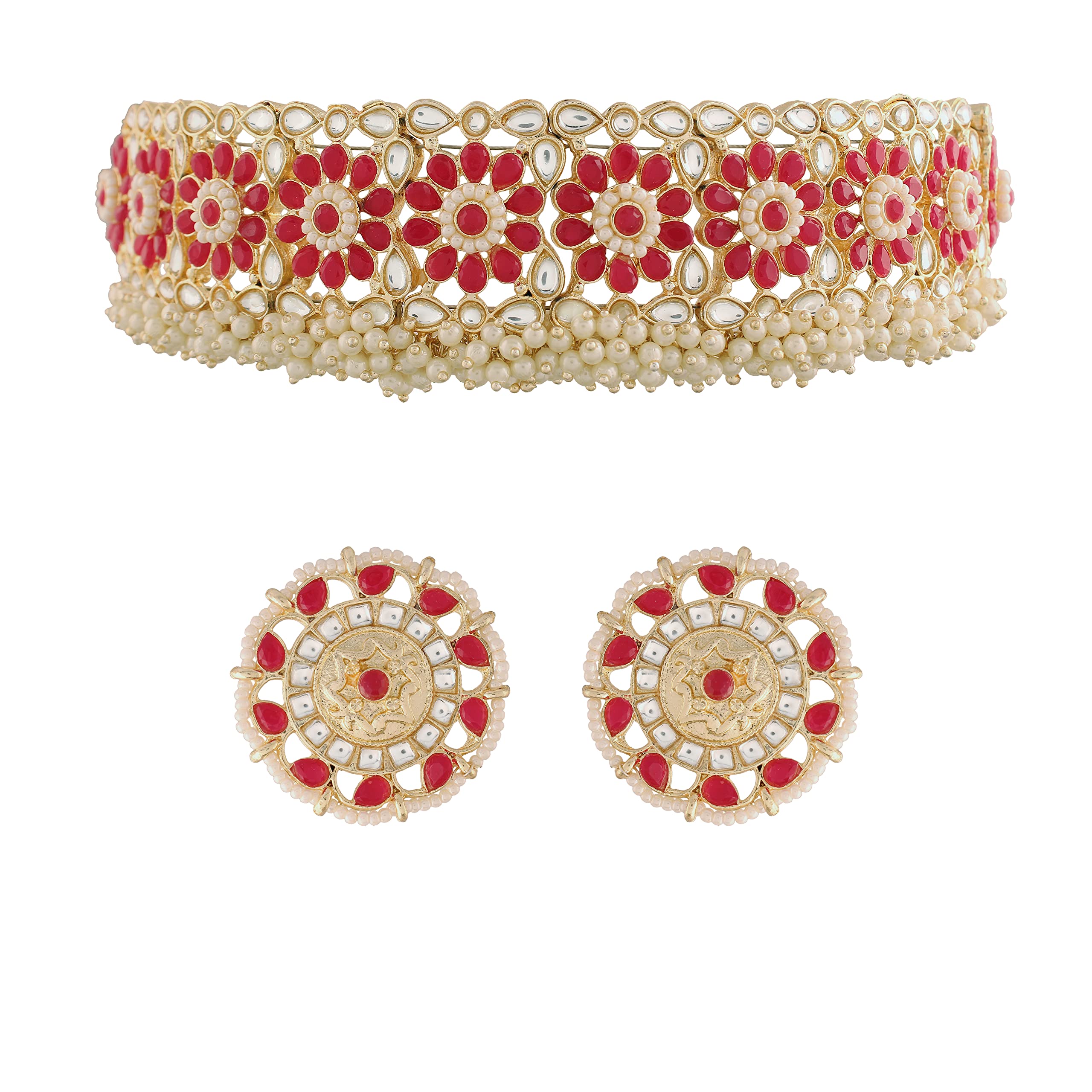 I Jewels 18k Gold Plated Traditional Ruby Kundan & Pearl Studded Choker Necklace Jewellery Set For Women/Girls (K7208Q) (B09MFZ78TN) Amazon Price History, Amazon Price Tracker