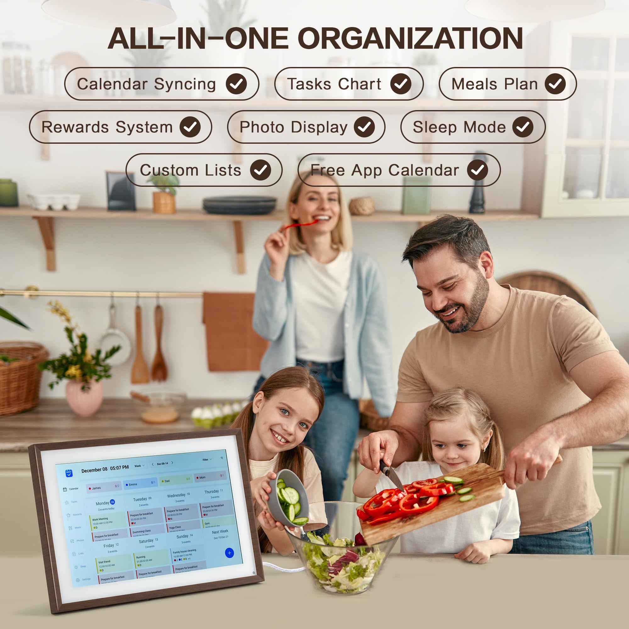 10,1 Zoll Digitaler Kalender, Smart Elektronischer Kalender mit HD-Touchscreen - Digitaler Familienplaner mit Aufgabendiagramm, Mahlzeitenplaner & Fotorahmen, Multi-Kalender-Synchronisierung
