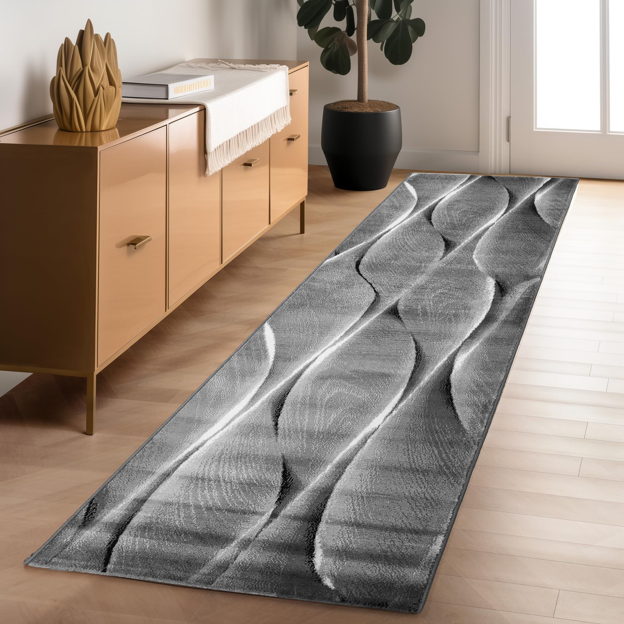 Carpettex Moderne Tapis Salon Tapis Chambre Noir-6 80 x 150 cm - Tapis à Poils Courts, a Poil Ras, Conception Abstrait Doux et Moelleux - Tapis Cuisine Moquette Salle de Sejour