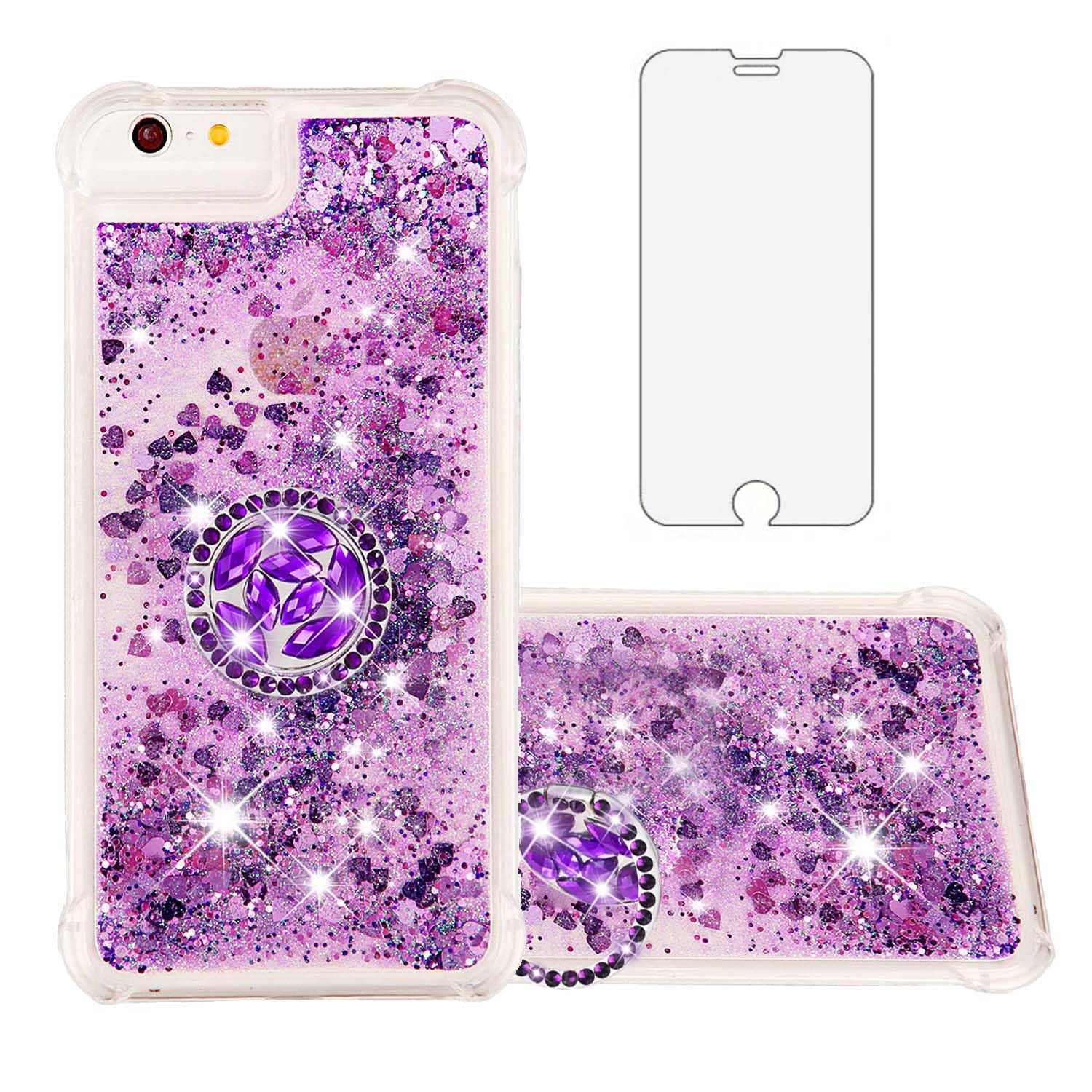 Phone Case for iPhone 6plus 6splus 7plus 8plus i 6/6s/7/8 Plus with Screen Protector Bling Liquid Glitter Clear Hybrid Silicone Cell Cover
