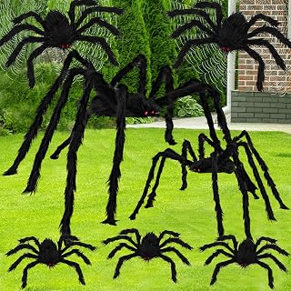 7 PCS Giant Halloween Spider,Scary Fake Large Hairy Spider for Indoor and Outdoor Halloween Decorations (Not Included Spider Web)