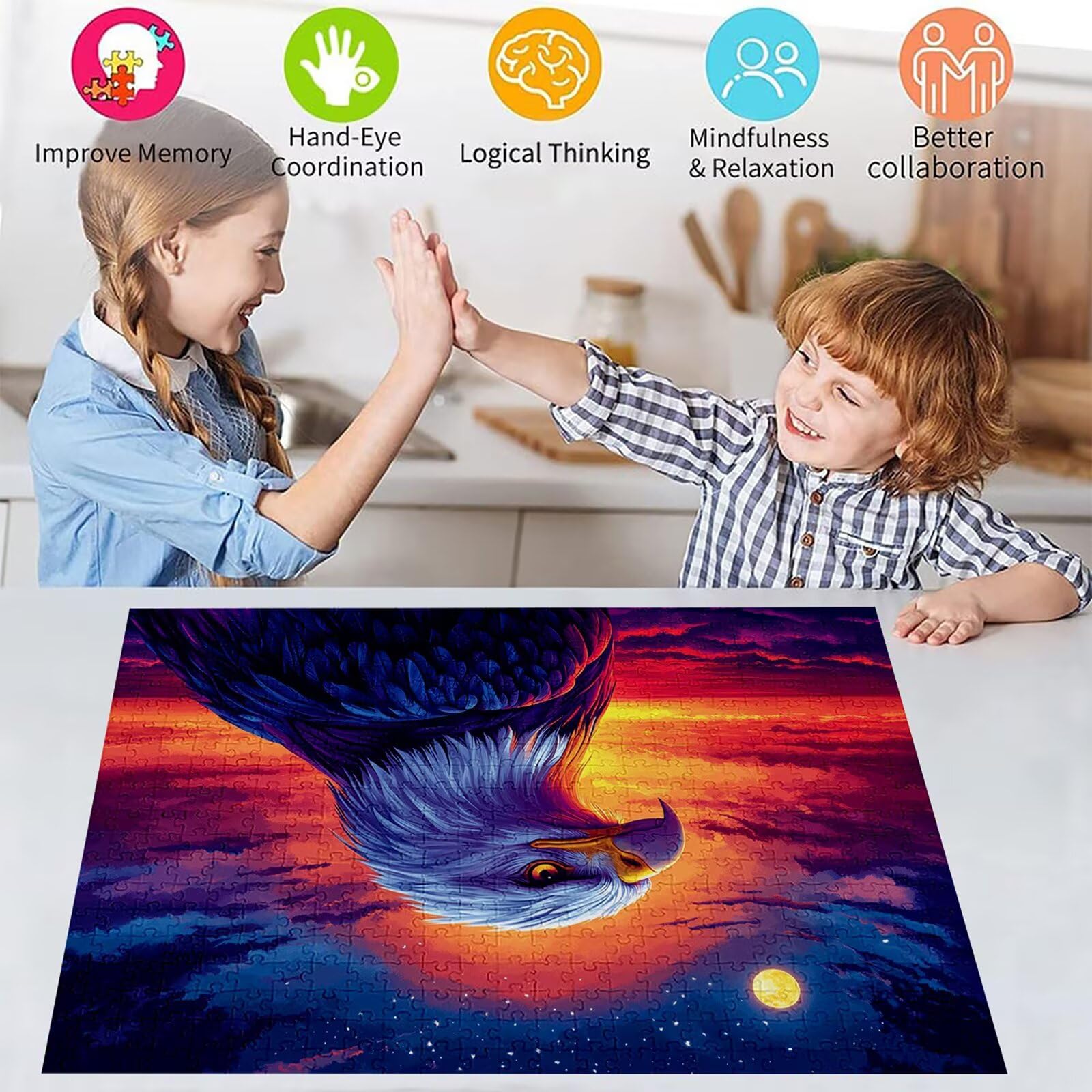 Puzzle 3000 elementów orzeł puzzle dla dorosłych księżyc 122 x 81 cm unikalne rzemiosło klasyczne 3D drewniana układanka do rodzinnych gier aktywnych, układanka do samodzielnego wykonania nawet do