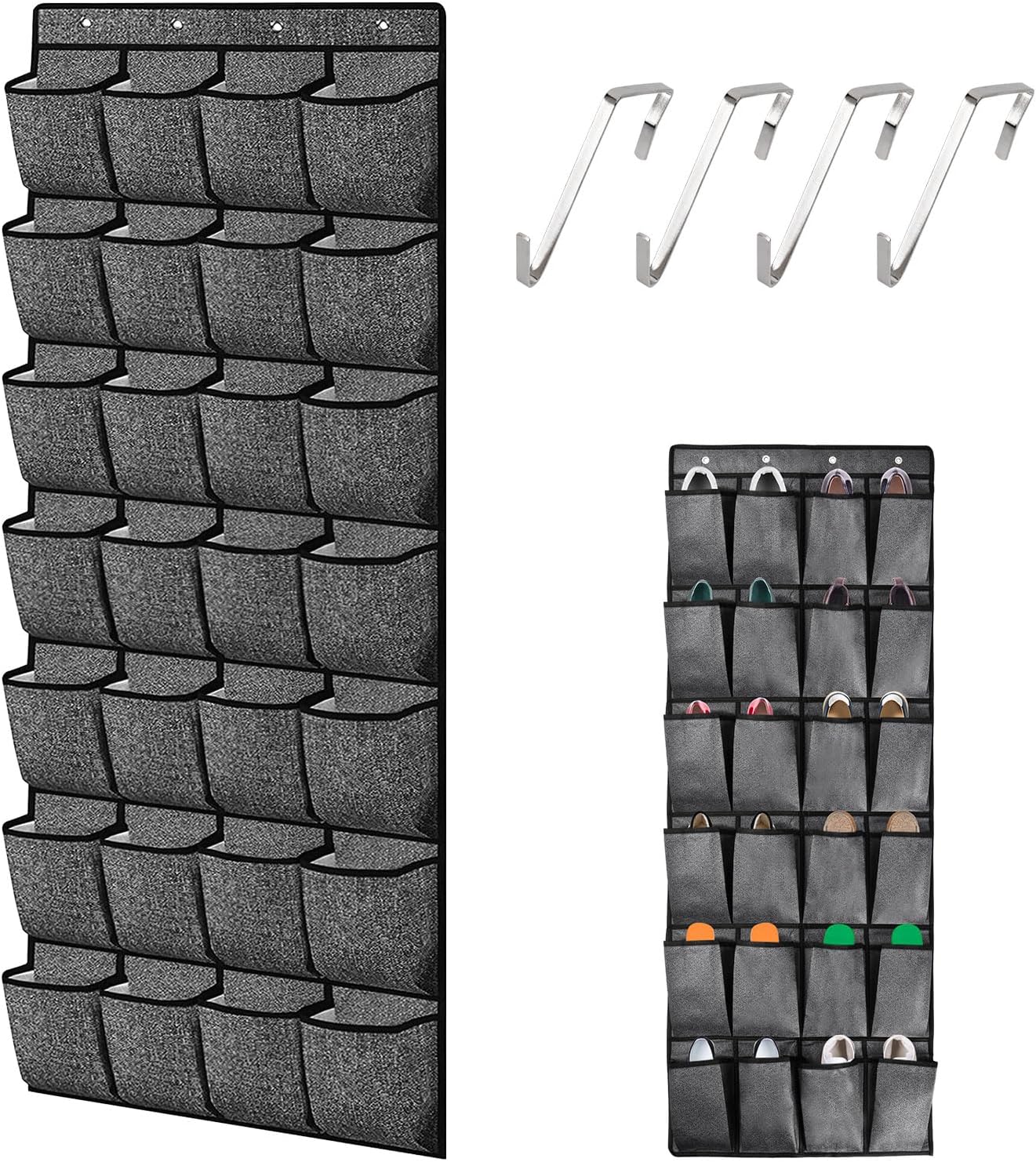 Organizer Scarpe Da Appendere Felenny - 8 Ripiani, 20 Paia, Tessuto Non Tessuto, Nero - Foto 5