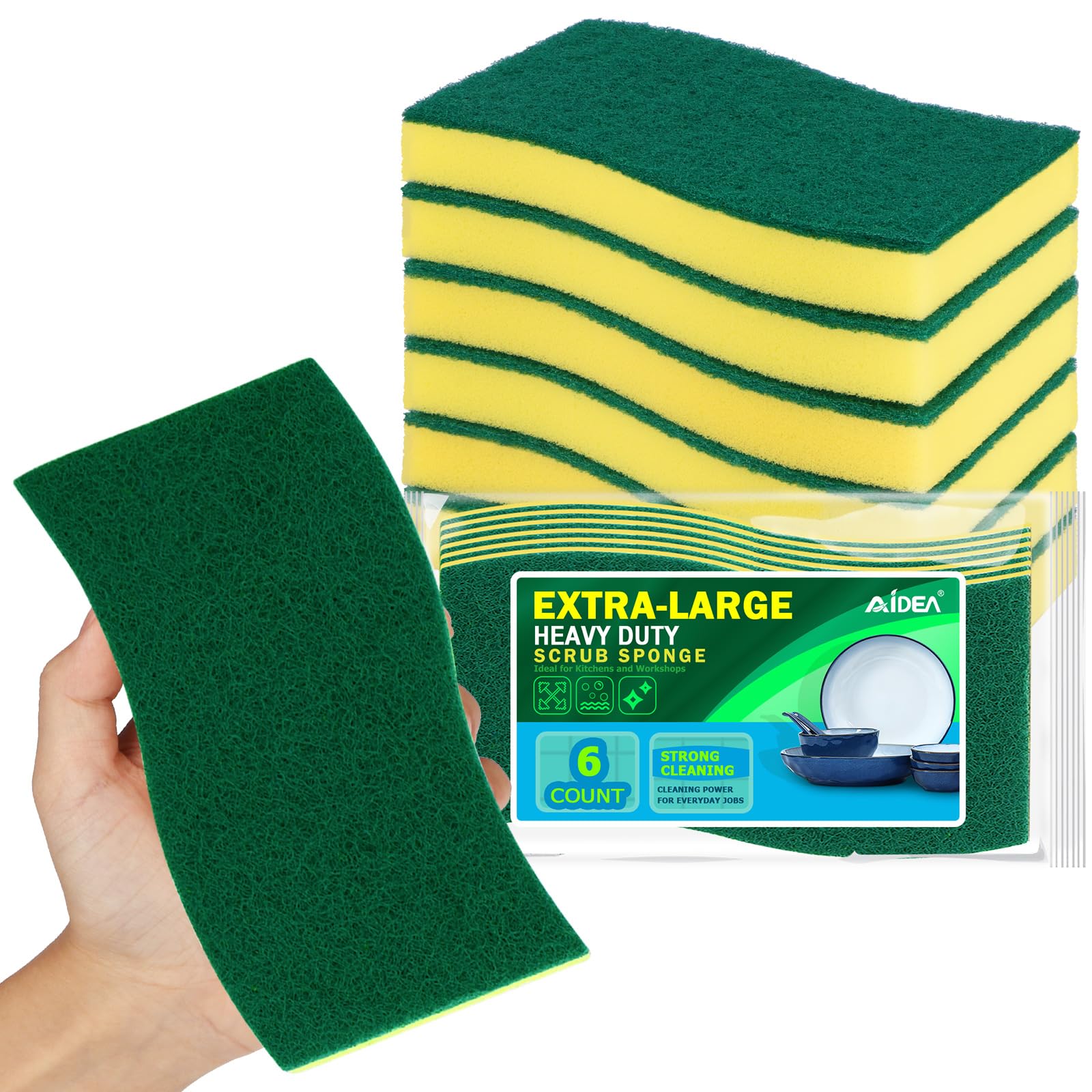 AIDEA Sponges Kitchen, 6 Pack XL Heavy Duty Dish Sponges, Cleaning Sponges