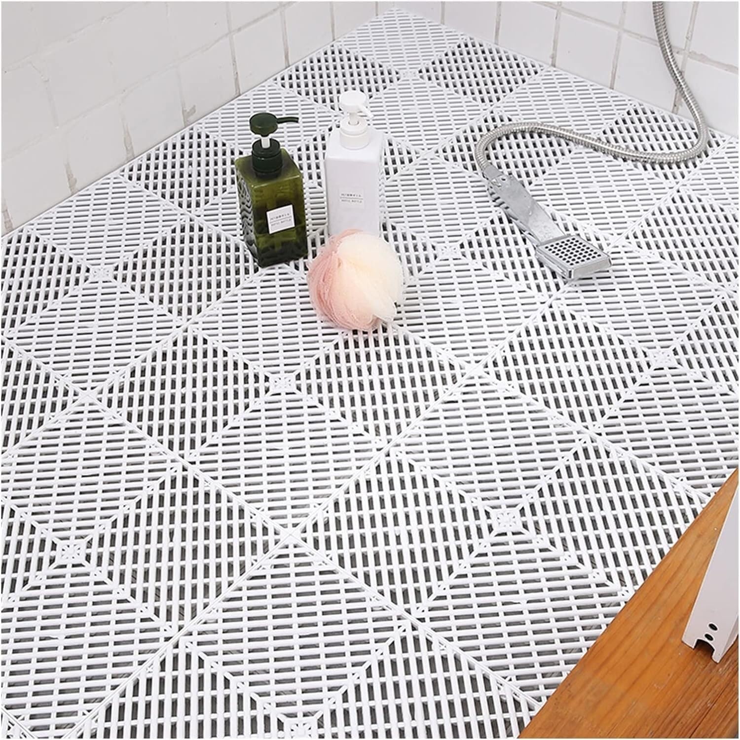 Tappetino antiscivolo di drenaggio, per bagno, doccia, WC, giardino, 30 x 30 cm, grigio, morbide, 16 pezzi (bianco, 4 pezzi)