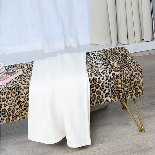 Miniatura 113 de Banco otomano rectangular largo de vaca de piel sintética para entrada, reposapiés suave y peludo, 46 x 16 x 17 pulgadas, banco de asiento