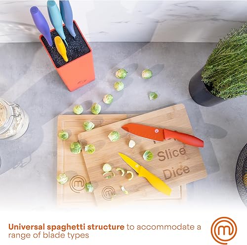 Miniatura 4 de MasterChef Juego de 6 cuchillos de cocina, cuchillas de acero inoxidable extra afiladas para corte profesional con revestimiento antiadherente y