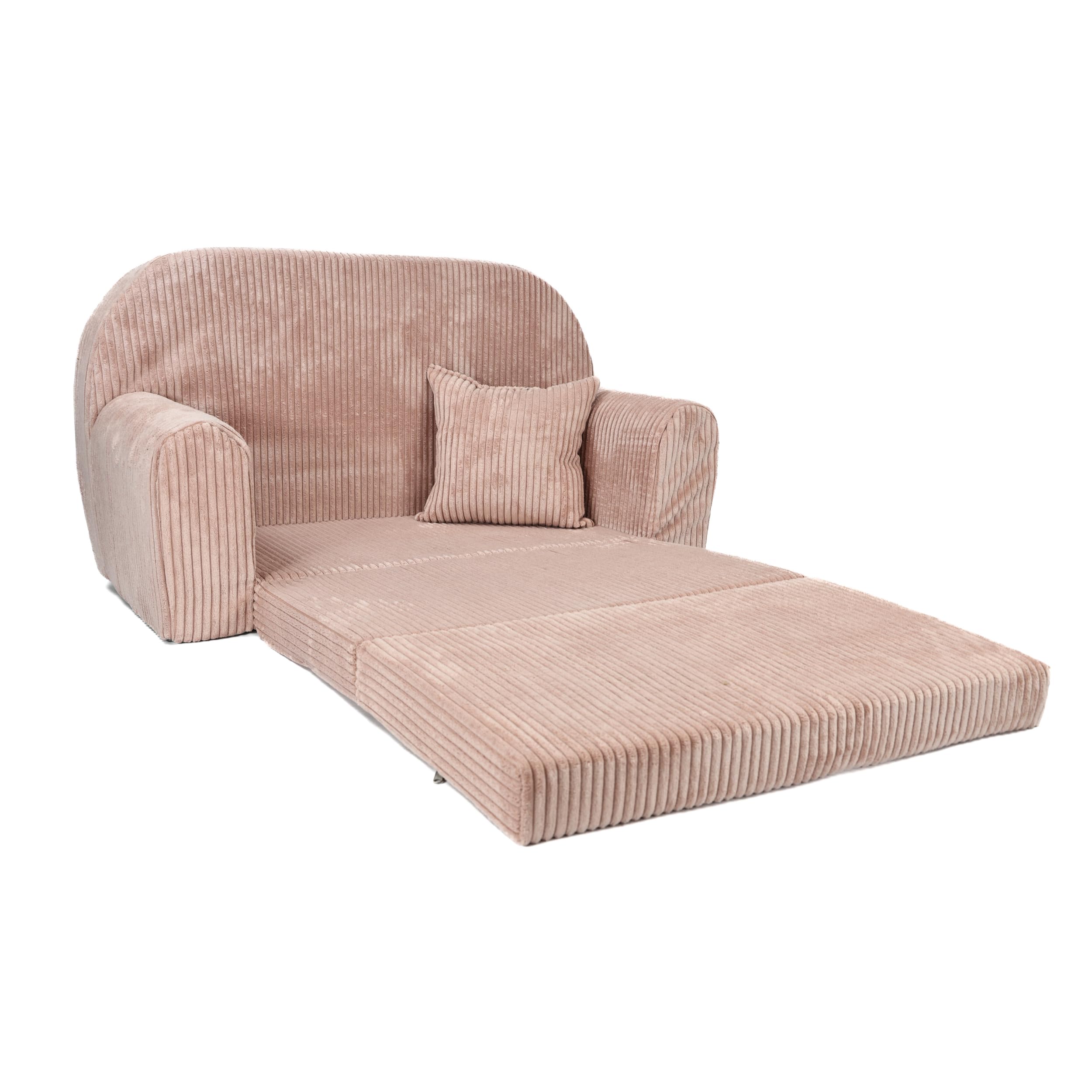 FORTISLINE Kindersofa ausklappbar 78x45x40 cm - Kindercouch aus Cord mit Liegefläche 104 cm, Mini Sofa für Kinderzimmer, Abnehmbarer waschbarer Bezug, Oeko-TEX Standard 100
