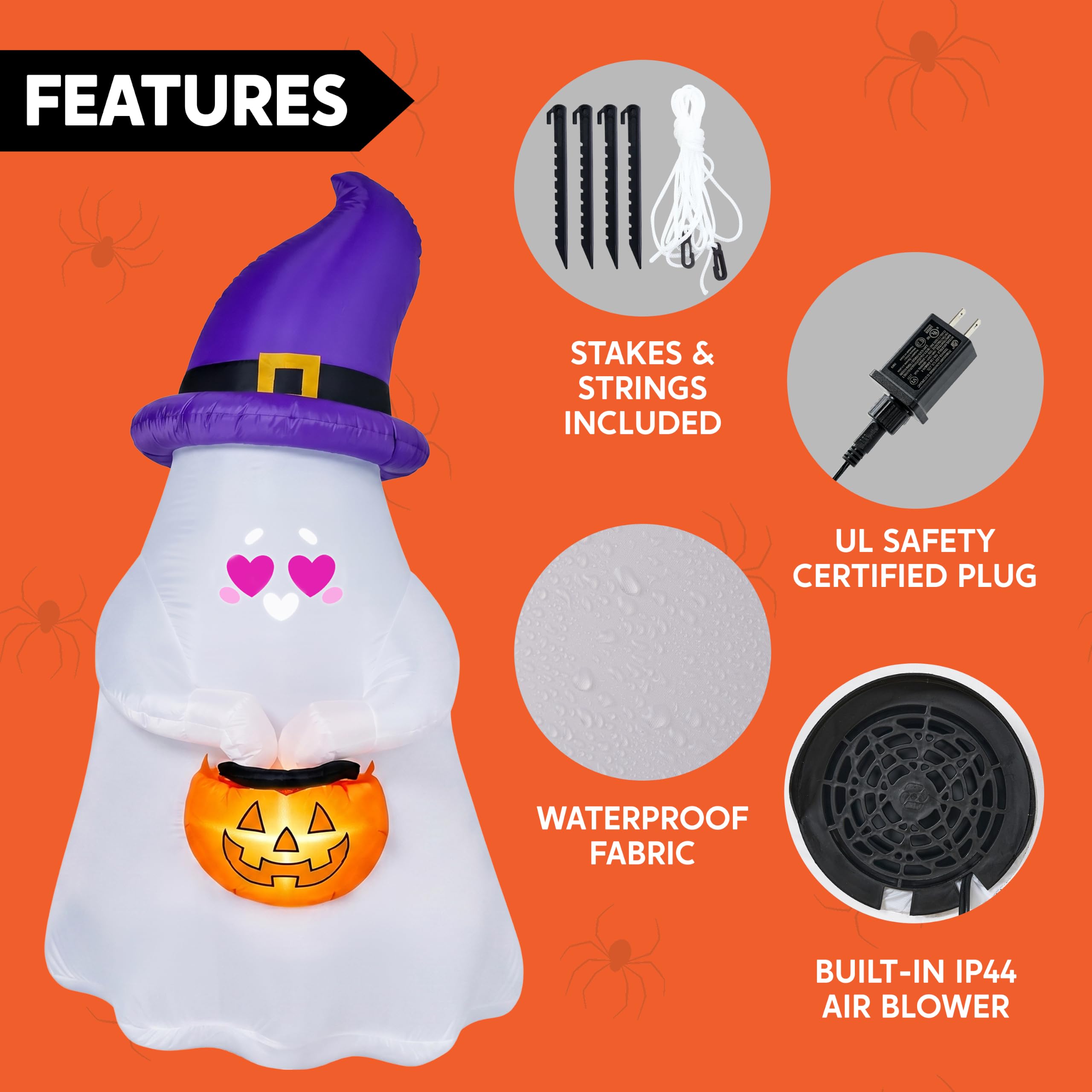 Joiedomi Decorazione gonfiabile per Halloween da 1,5 m, con proiettore e musica, con 8 espressioni facciali e carillon per feste all'aperto