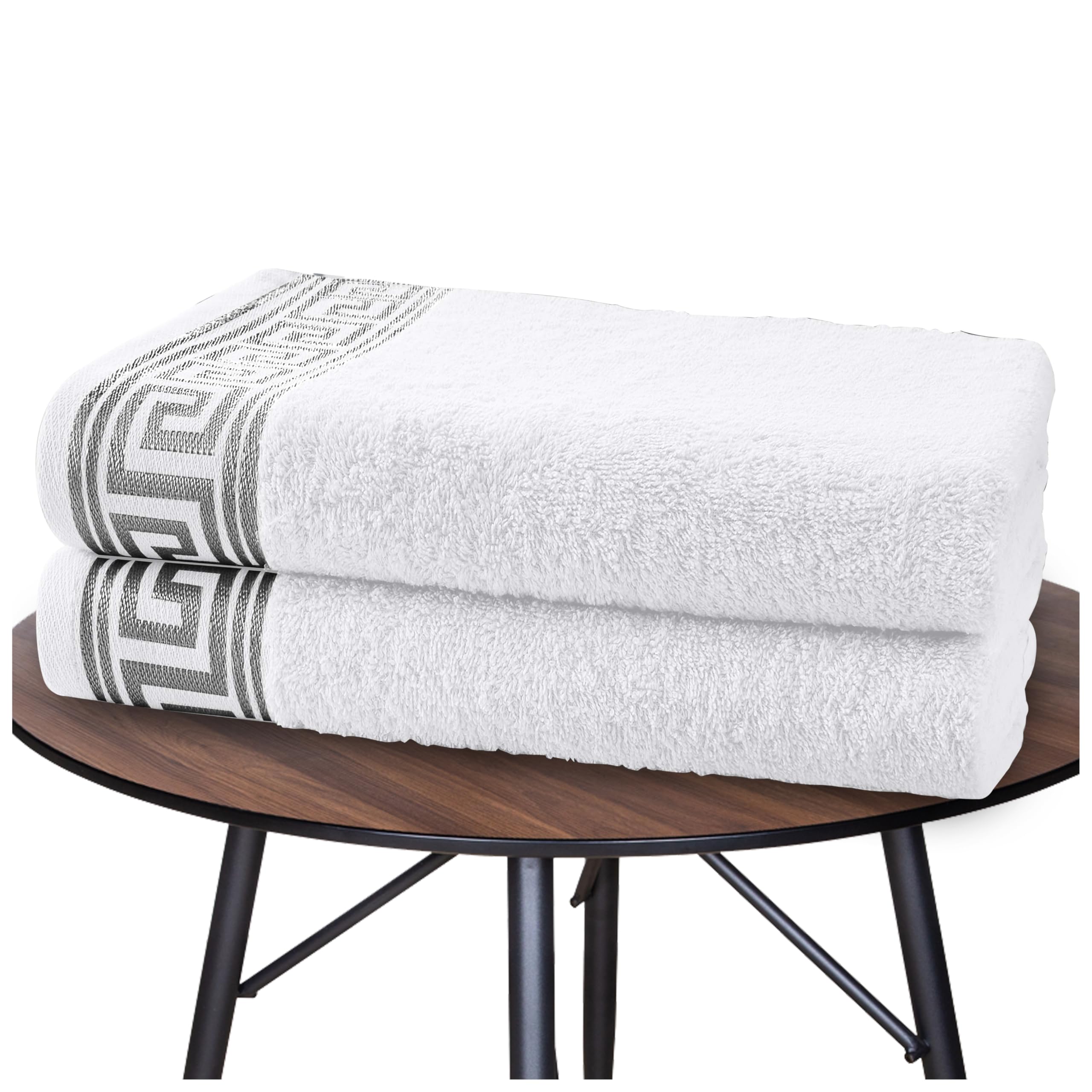 GC GAVENO CAVAILIA 2 Pack Egyptian Cotton Bath Sheet Towel Sets Bathroom, 500 GSM Greek Patterned Towels 80x140 CM, Super Soft Highly Absorbent Extra Large Beach Towels, White — image 1