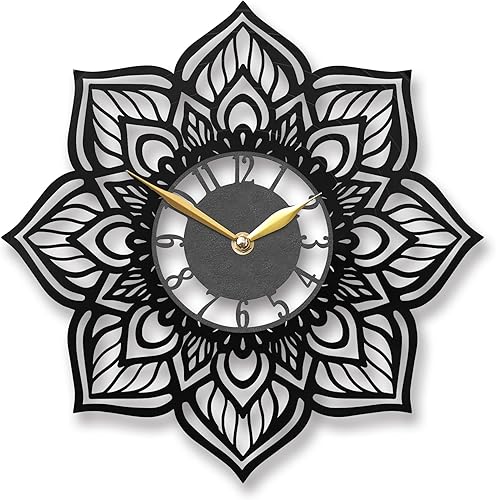 Miniatura 1 de Reloj de pared con diseño de loto de mandala, decoración espiritual y regalo consciente para espacio de yoga o meditación, acento floral bohemio