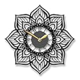 IndieClock Mandala Lotus Wall Clock – Spiritual Decor and Mindful Gift for Yoga or Meditation Space, Boho Floral Accent for Home, Flower Bar Gift, Black