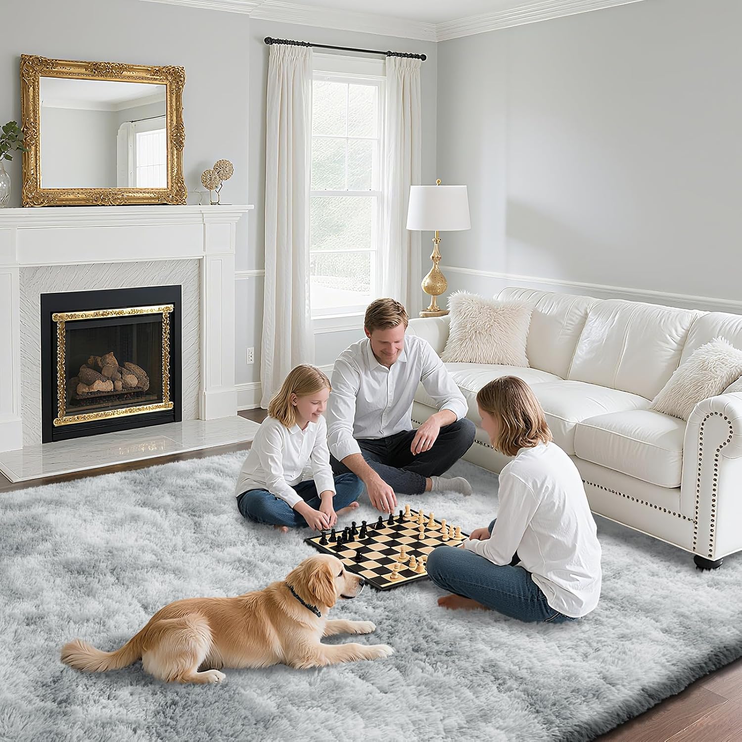 Grey Fluffy Rug Shaggy Area Rug, Mottling Grey Area Rugs for Living Room, Large Shag Area Rugs for Bedroom Kids Room Home Decor, Upgrade Anti-Skid Rectangular Fuzzy Rugs