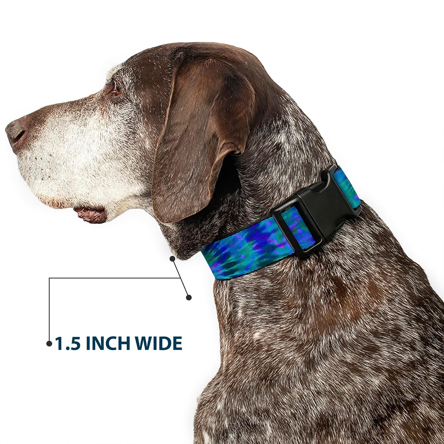Dog Collar Plastic Clip Tie Dye Green Blue Purple 13 to 18 Inches 1.5 Inch Wide