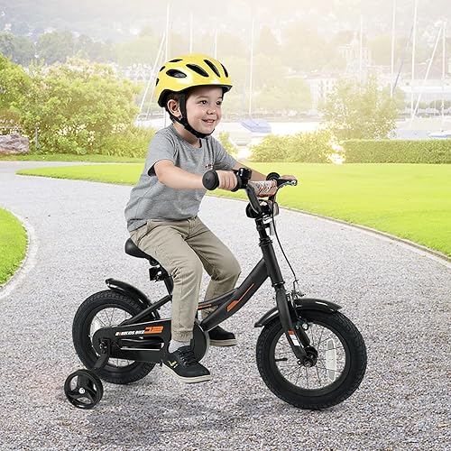 Miniatura 2 de BABY JOY Bicicleta para niños, bicicleta deportiva de 12 a 18 pulgadas con ruedas de entrenamiento extraíbles, asiento y manubrio ajustables, freno