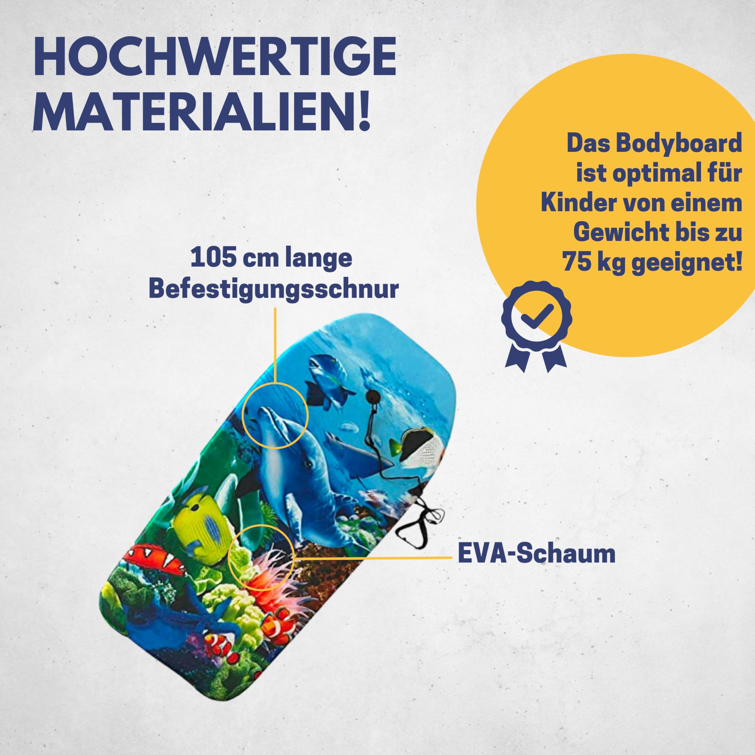 BEST SPORTING Bodyboard Kinder – Leichtes Surfbrett für Strand, Meer & Schwimmbad | 92 x 46 x 5 cm | In verschiedenen Designs | Inkl. Leash für sicheren Halt