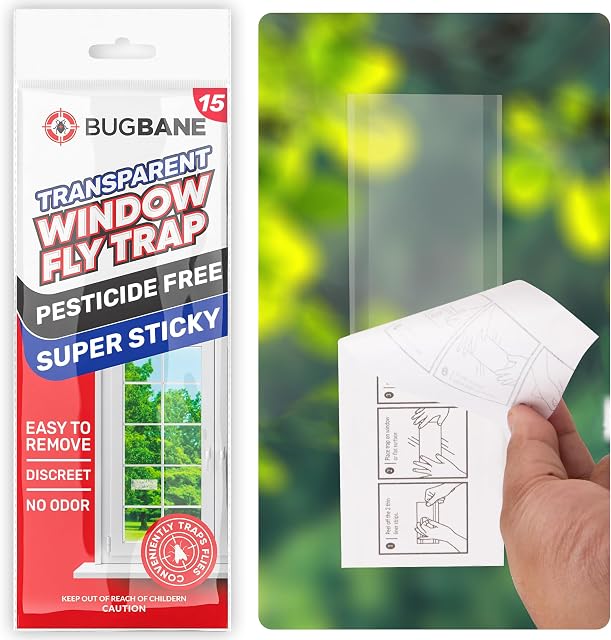 Window Fly Traps Indoor Clear 15pk Strips Indoor. The Only Double Strip Trap for Home. Paper Catchers Inside Home Flypaper House Killer Bug Catcher