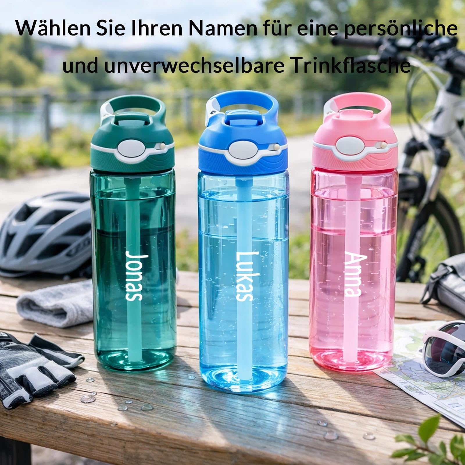 loongway Personalisierte Trinkflasche Kinder mit Namen - Wasserflasche Kinde 750ml - Trinkflasche mit Strohhalm BPA Frei - Geeignet für Schule Sport und Outdoor-Aktivitäten - 3