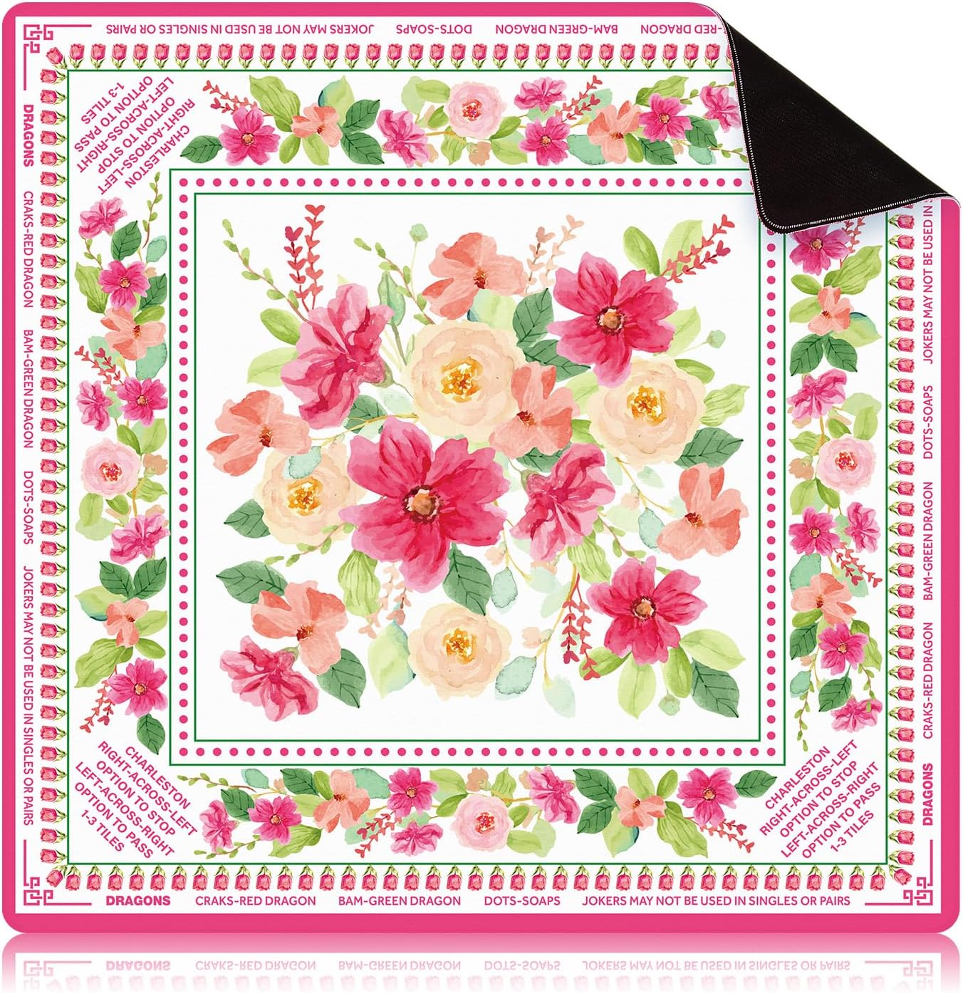 Drydiet Mini Floral Mahjong Mat with Rules 22" x 22" Non-Slip Noise Reduction Gaming Mat for Table Cover Card Board Tile Poker Dominoes