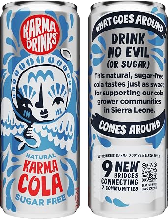Karma Drinks Sugar Free Karma Cola - 24 x 250ml Cans - Natural Fizzy Soft Drinks, Fairtrade, Organic & Vegan