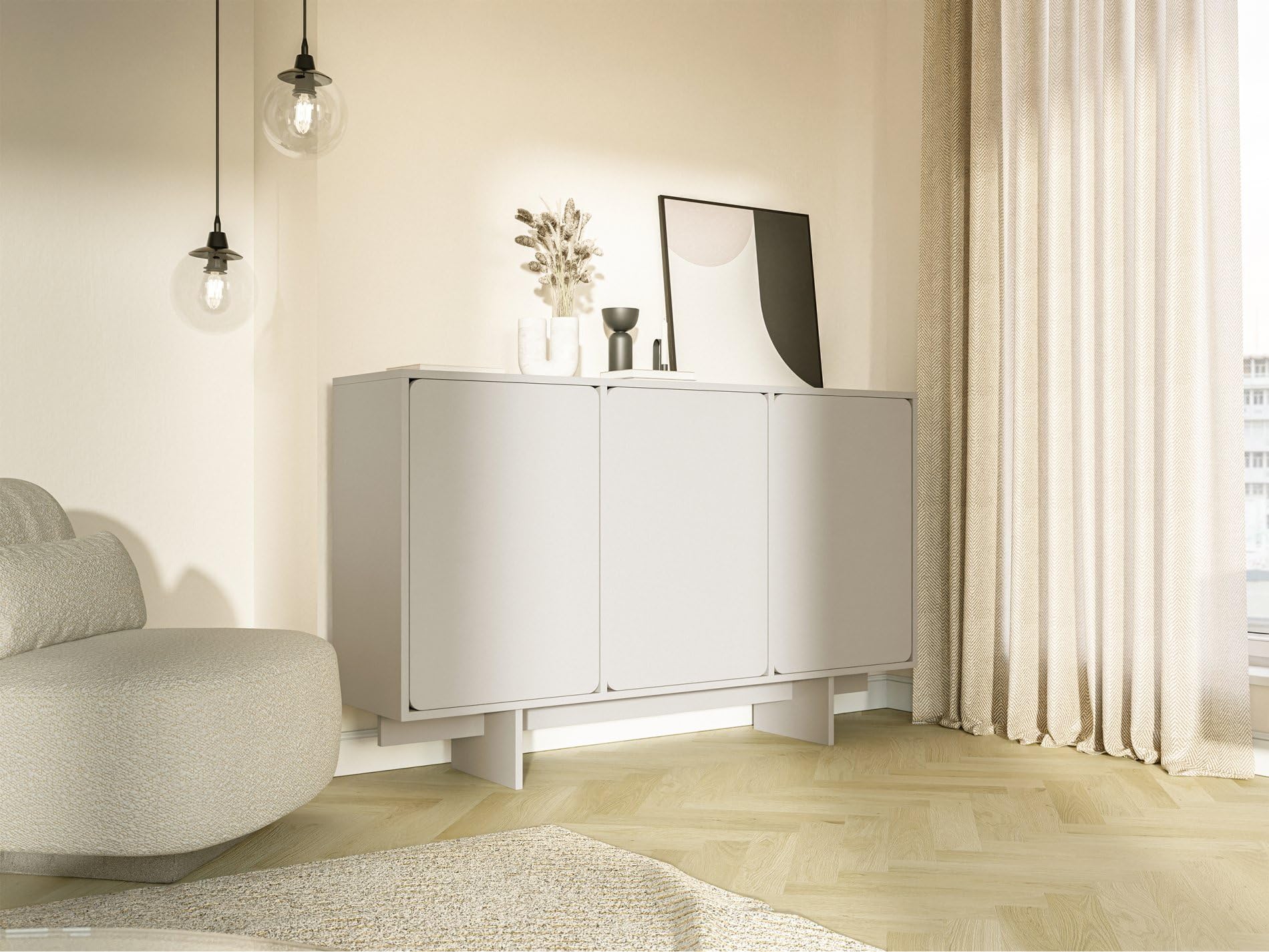 Selsey Wuwu - Cassettiera a 3 ante, 150 cm, con spinta verso l'aperto, colore: grigio/beige