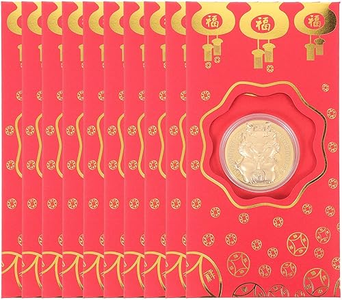 EXCEART Sobre rojo, 10 unidades de paquetes de dinero rojo chino 2024 con moneda dorada, dragón del zodiaco chino, año nuevo, lunar, Hong Bao para