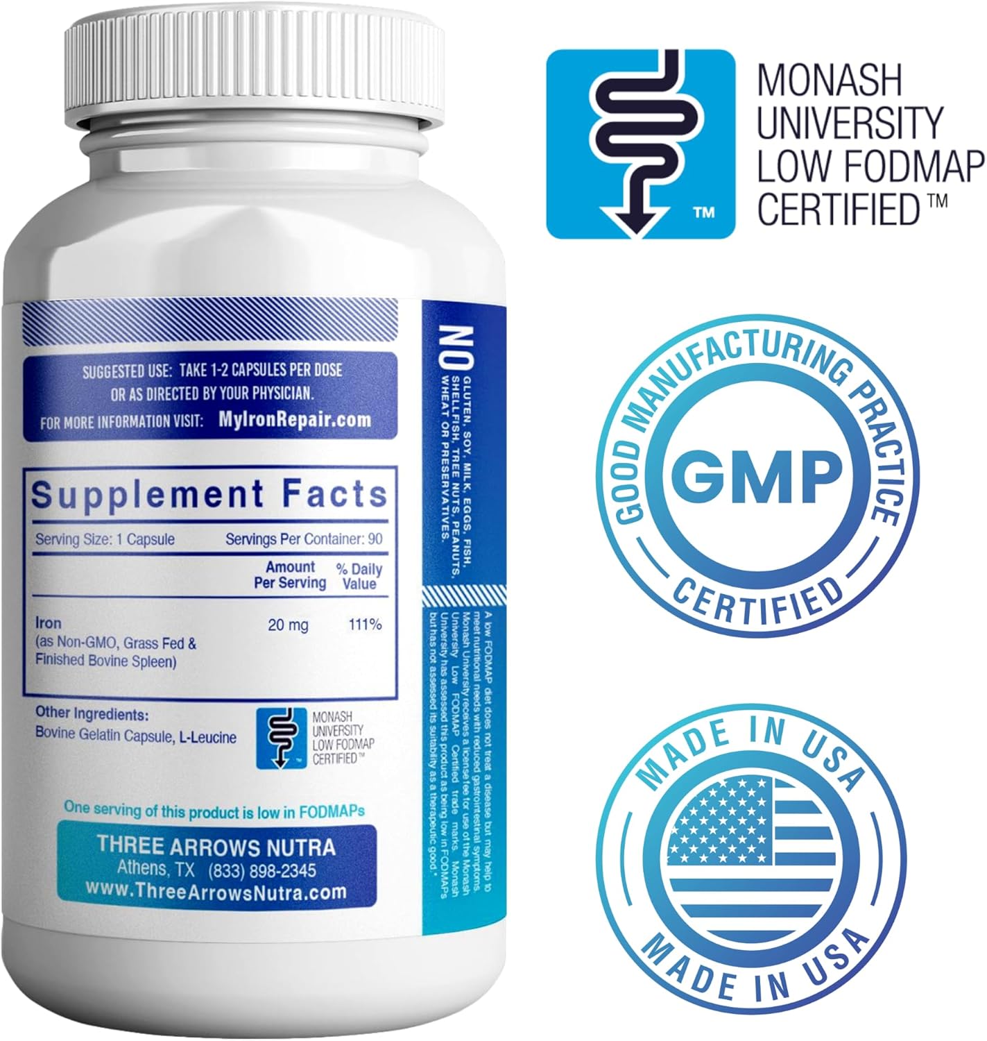 Iron Repair Simply Natural Iron Supplement, Best Absorption & Gentle on Stomach, Monash Low FODMAP, Raise Hemoglobin & Ferritin Iron Pills for Women, Men, Teens, & Pregnancy 90 Bovine Gelatin Capsules - Image 2