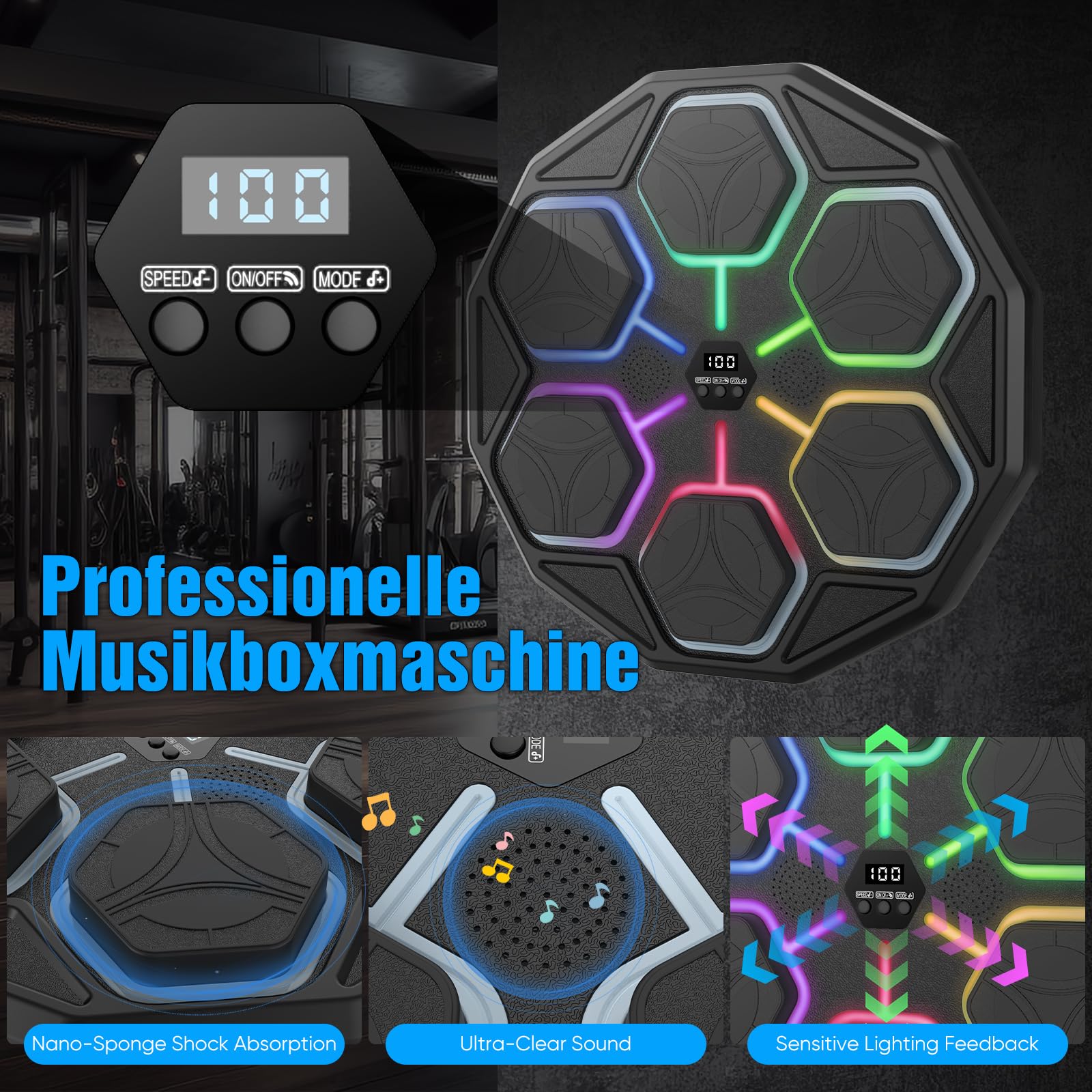 Macchina da Boxe Musicale Intelligente Bluetooth, Music Boxing Machine Attrezzatura Elettronica per Allenamento Boxe, Esercizio Fitness, Digitale Interattiva, Regolabile per Bambini