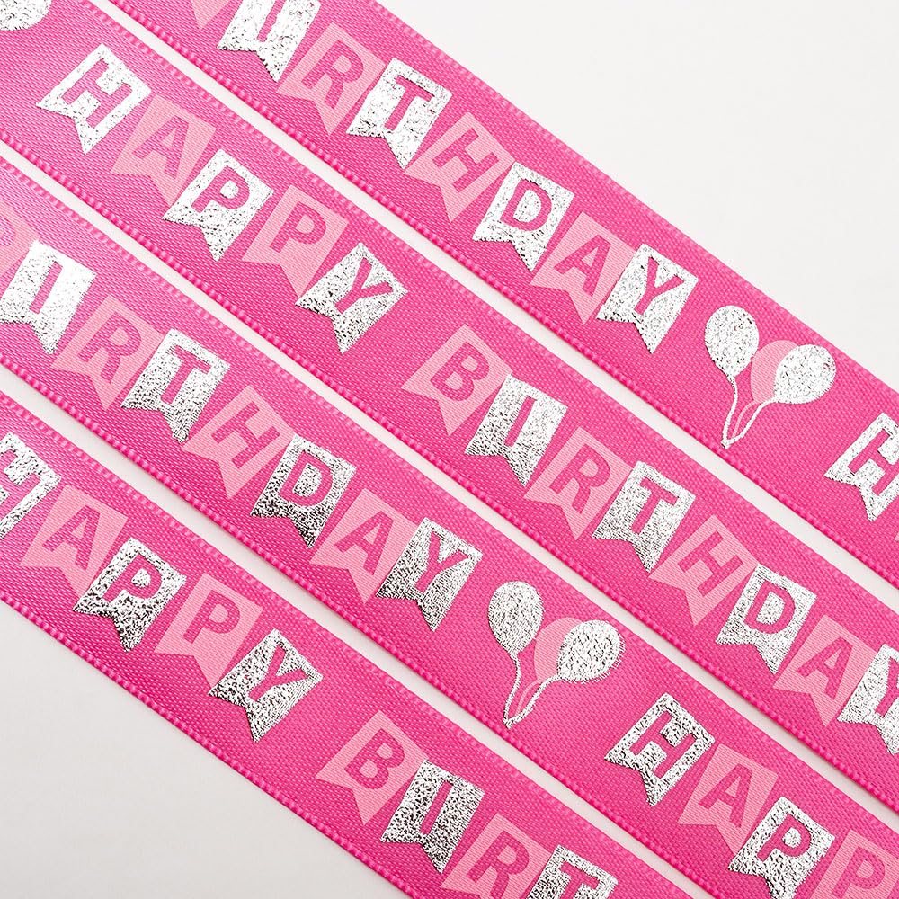 Italian Options Happy Birthday Ribbon, 16mm Satin x 10 Metres, Hot Pink
