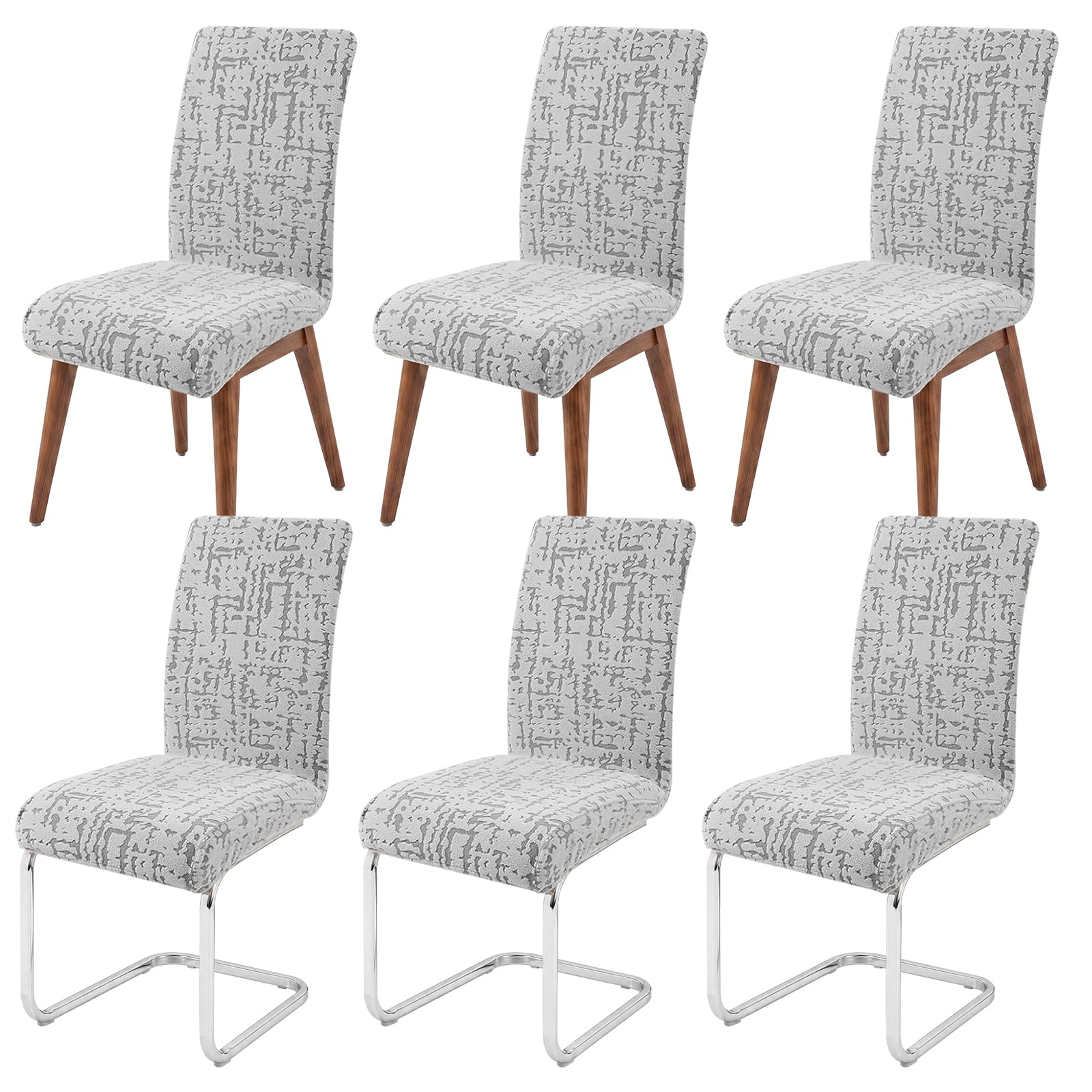 Housse de chaise extensibles jacquard gris lot de 6 amovibles lavables salle à manger