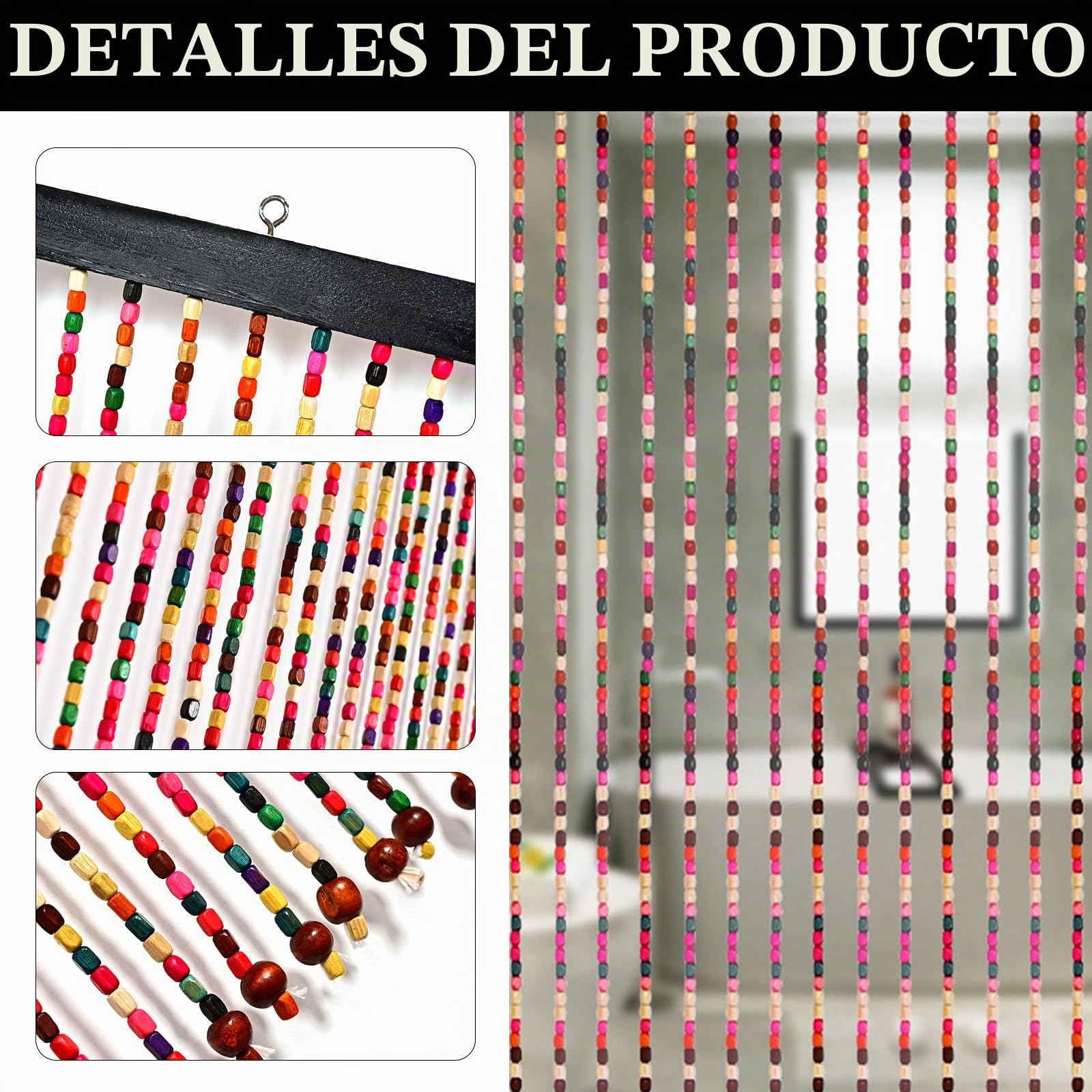 Cortina De Cuentas para Puerta De BalcóN, 90x195 Cm Cortina De Cuentas ProteccióN contra Insectos 41 Hebras Cortinas De Cuenta Cortinas De Bambú Bohemio ArtesaníA para Ventana Entrada BañO