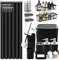 Vista 11 de Bathroom Accessories Set - 25PC Bathroom Sets with Shower Curtain and Rugs, Orange Bathroom Accessories with Trash Can, Soap Dispenser, Soap Dish &