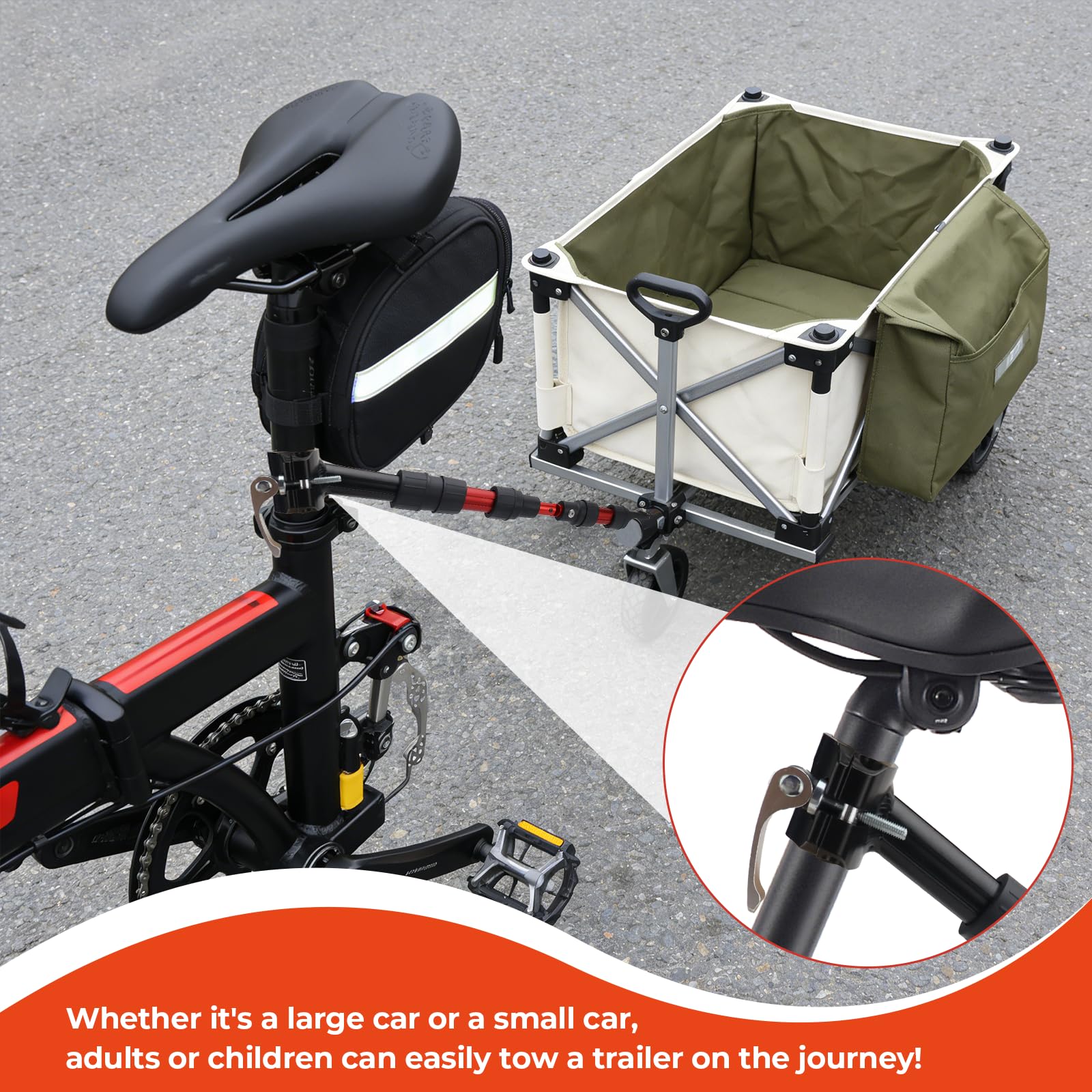 GIAK Bicycle Trailer Adapter Bicycle Trailer Coupler Modular Nylon Component Design Damping and Steering System for Portable Folding Trolley Steel for Bicycles with Seat Tube Diameter 27-32mm