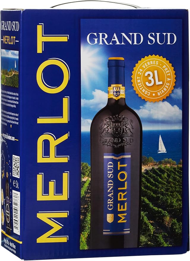 Grand Sud - Merlot aus Süd-Frankreich - Sortentypischer Trocken Rotwein - Großpackungen Wein Bag in Box 3l (1 x 3 L)
