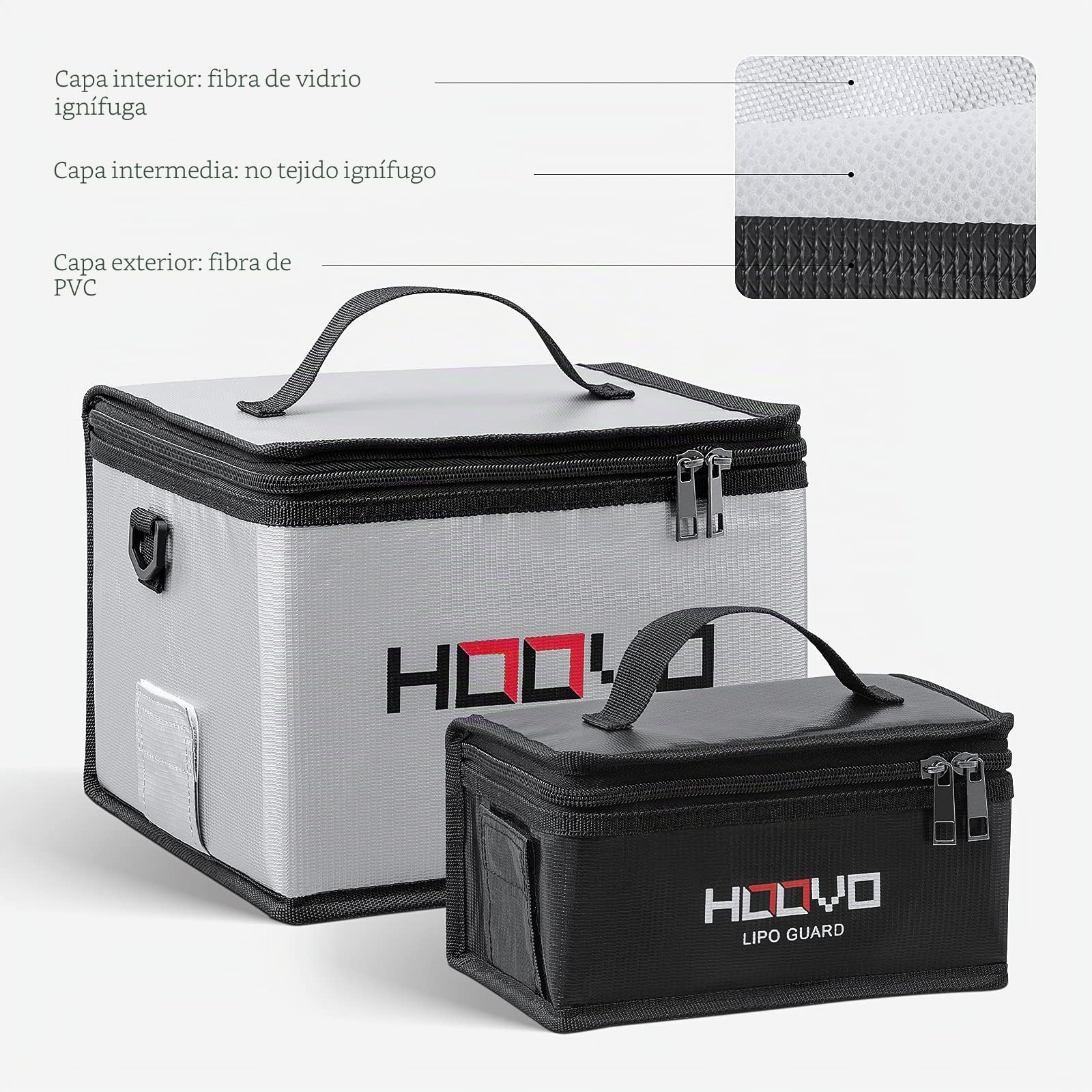 HOOVO Lipo Bag - Bolsa de Seguridad para batería Lipo ignífuga y antiexplosión LiPo Guard Safe Bag para Guardar y Cargar baterías de polímero de Litio con Doble Cremallera
