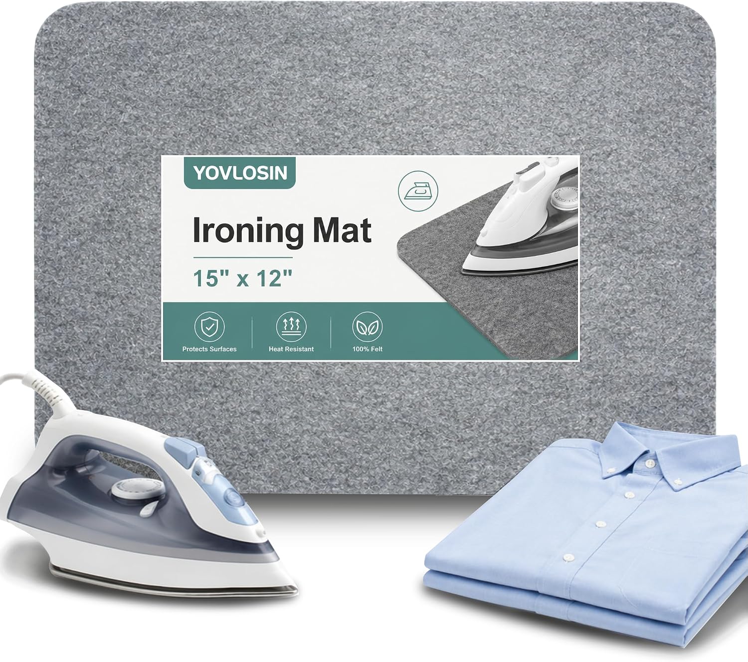YOVLOSIN 15" x 12" Wool Ironing Mat - 100% New Zealand Felted Wool Pressing Mat, Wool Ironing Mat for Quilters, Iron Pad for Sewing Quilting