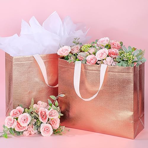 Miniatura 2 de Sweetude Juego de 12 bolsas de regalo de dama de honor con asas, bolsas de regalo reutilizables, brillantes, no tejidas con papel de seda, bolsas de